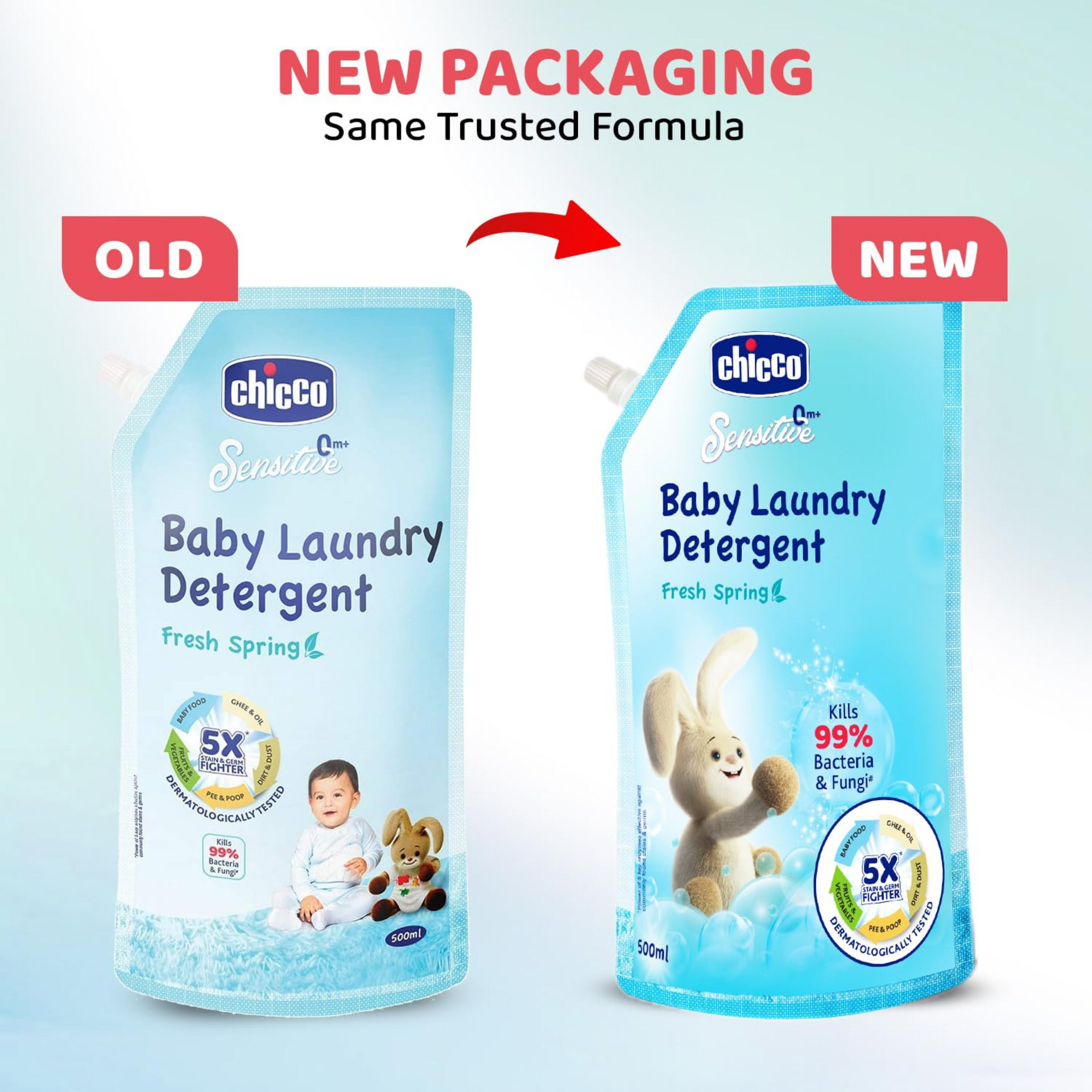 Chicco Sensitive Baby Laundry Detergent, Fresh Spring Fragrance, 500ml Refill Pack | Liquid Detergent for Baby Clothes | Kills 99% Barteria and Fungi | 5X Stain Fighter | Free From Harsh Chemicals