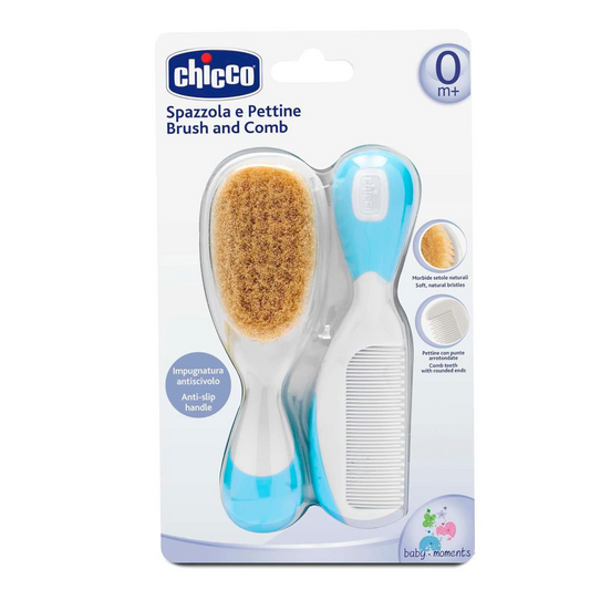 Chicco Baby Hair Brush and Comb Combo for Newborn and Toddler Grooming | Soft Natural and Rounded Bristles | Anti-Slip Handle