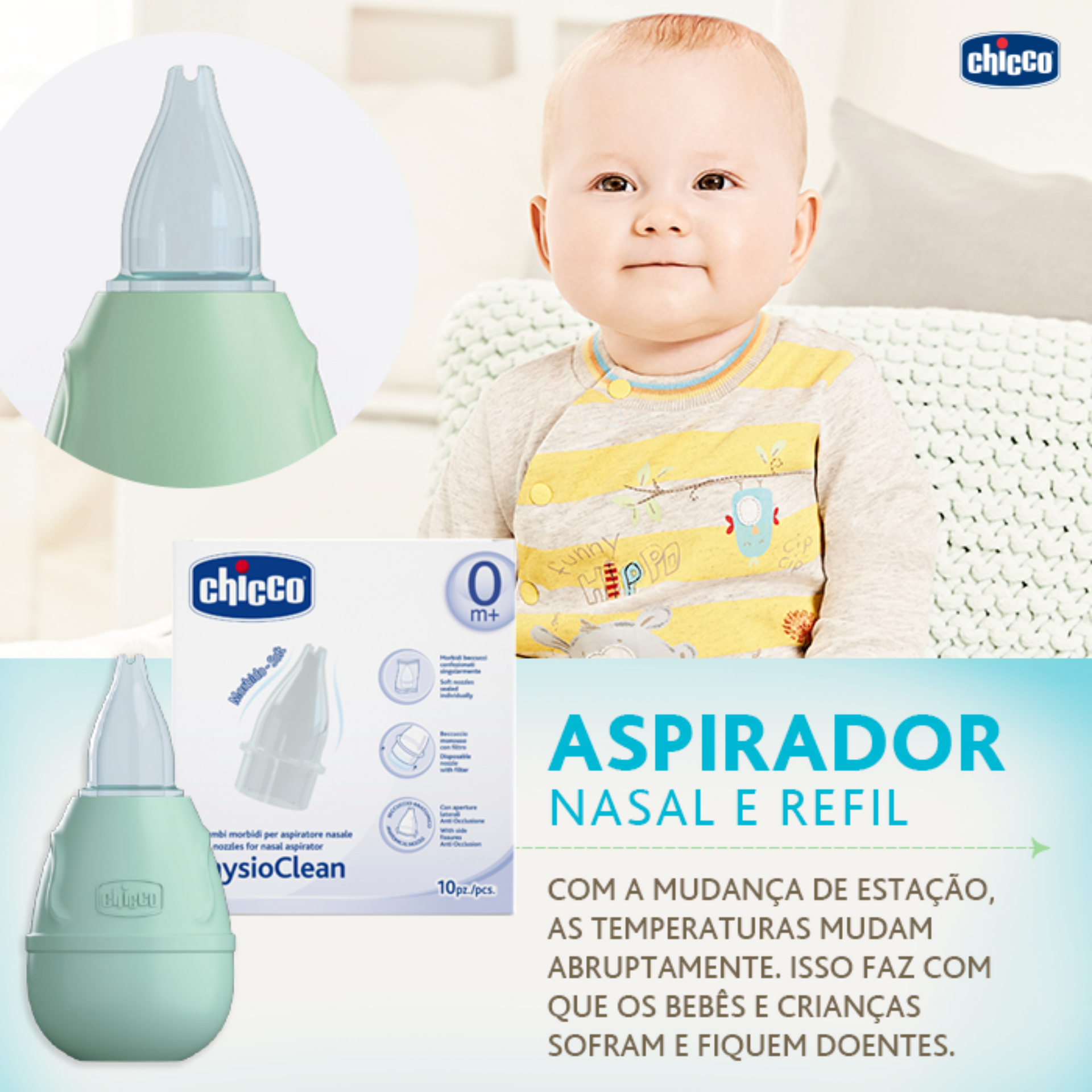 Chicco Nasal Aspirator, Baby Nose Cleaner (0+ months) | Sucks Mucus to Relieve Nasal Congestion | Soft Silicone Nozzle | Easy Grip