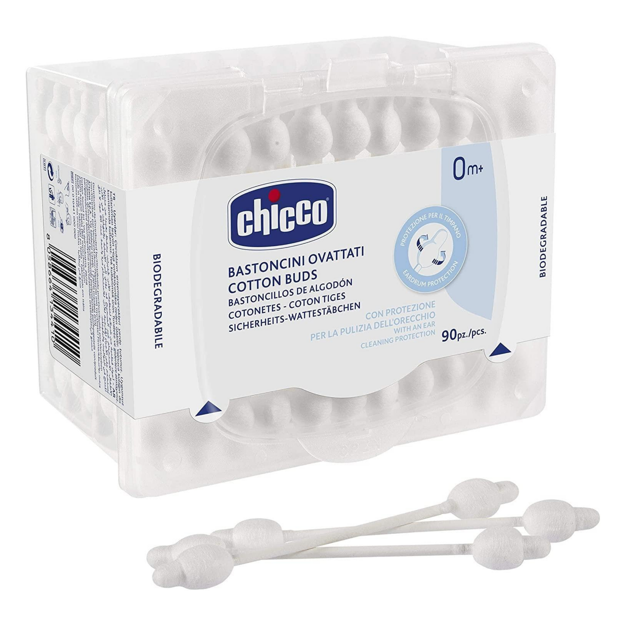 Chicco Cotton Buds with Eardrum Protection | For Baby Ear Cleaning | Made Of Paper Stem | Safe and Hygienic | Biodegredable