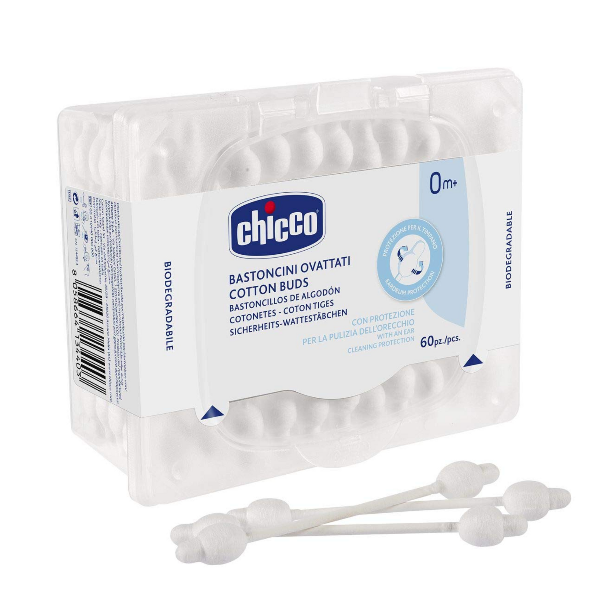 Chicco Cotton Buds with Eardrum Protection | For Baby Ear Cleaning | Made Of Paper Stem | Safe and Hygienic | Biodegredable