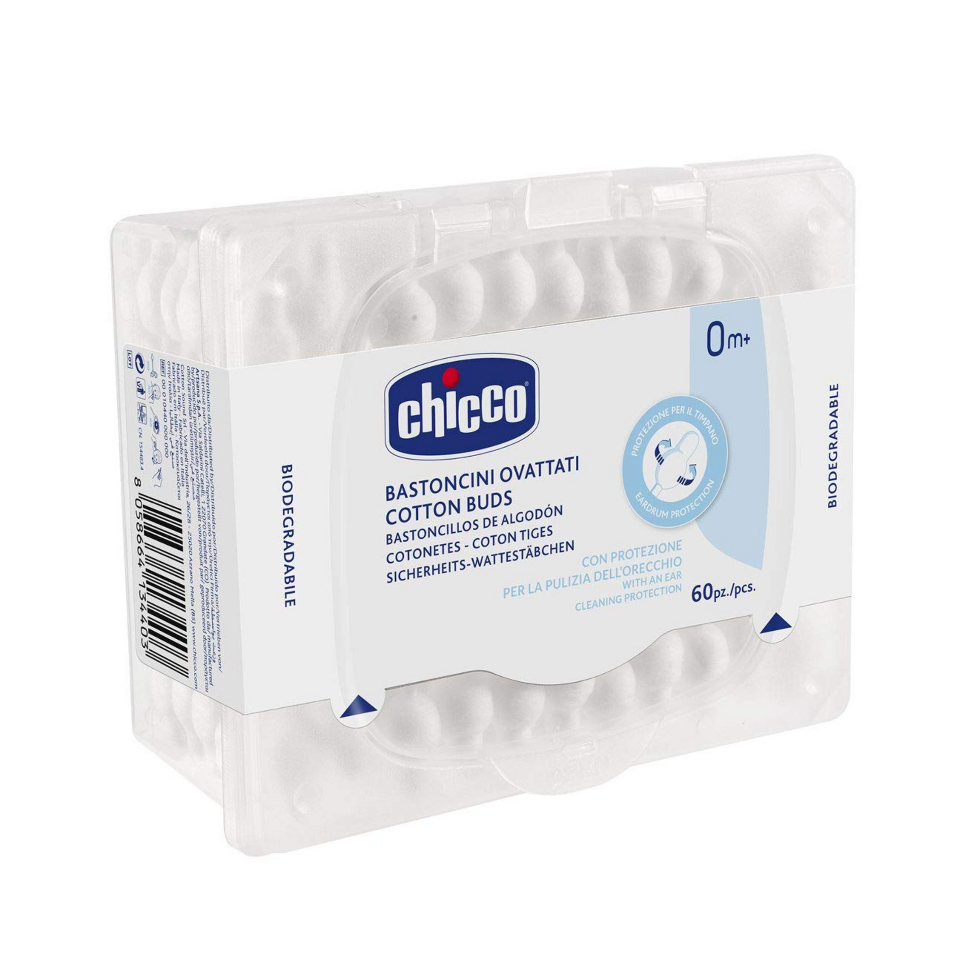 Chicco Cotton Buds with Eardrum Protection | For Baby Ear Cleaning | Made Of Paper Stem | Safe and Hygienic | Biodegredable