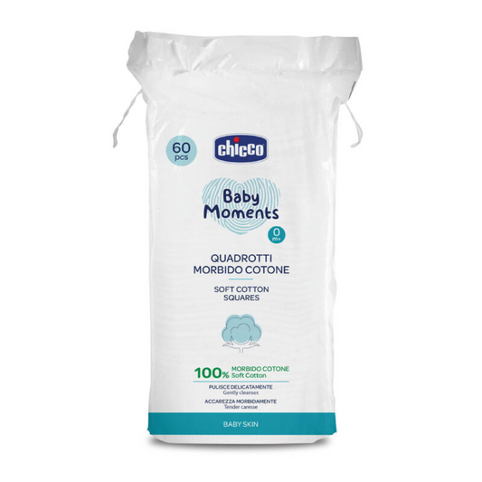 Chicco Baby Moments 100% Soft Cotton Squares (60 Count) for Cleaning and Baby Care | Soft & Gentle on Delicate Skin