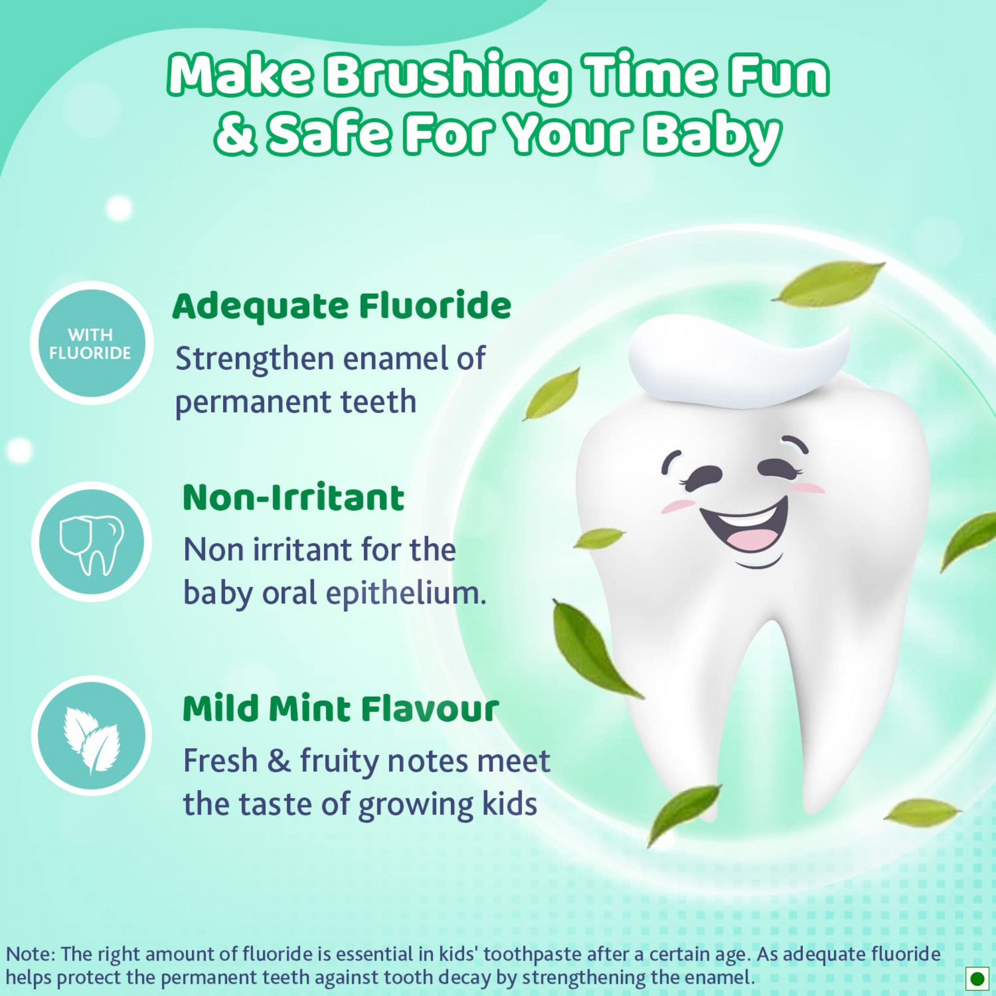 Chicco Toothpaste for Kids (6+ years), Mild Mint Flavour, 70g | With Fluoride to Remove Plaque, Helps Prevent Cavities