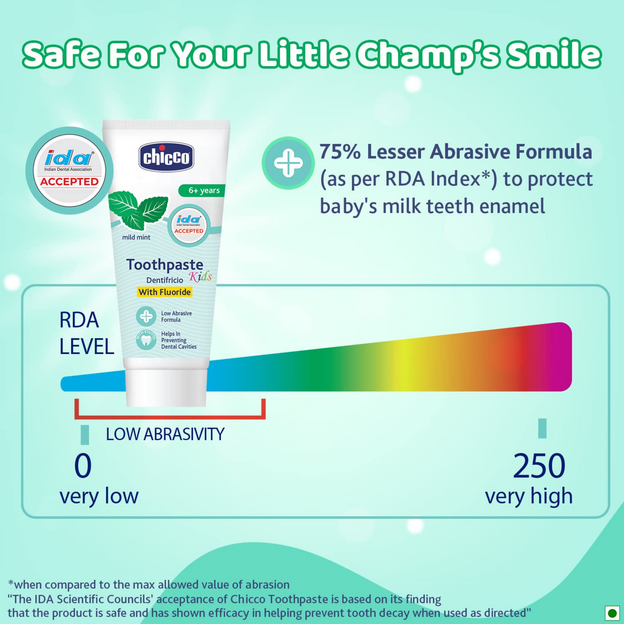 Chicco Toothpaste for Kids (6+ years), Mild Mint Flavour, 70g | With Fluoride to Remove Plaque, Helps Prevent Cavities