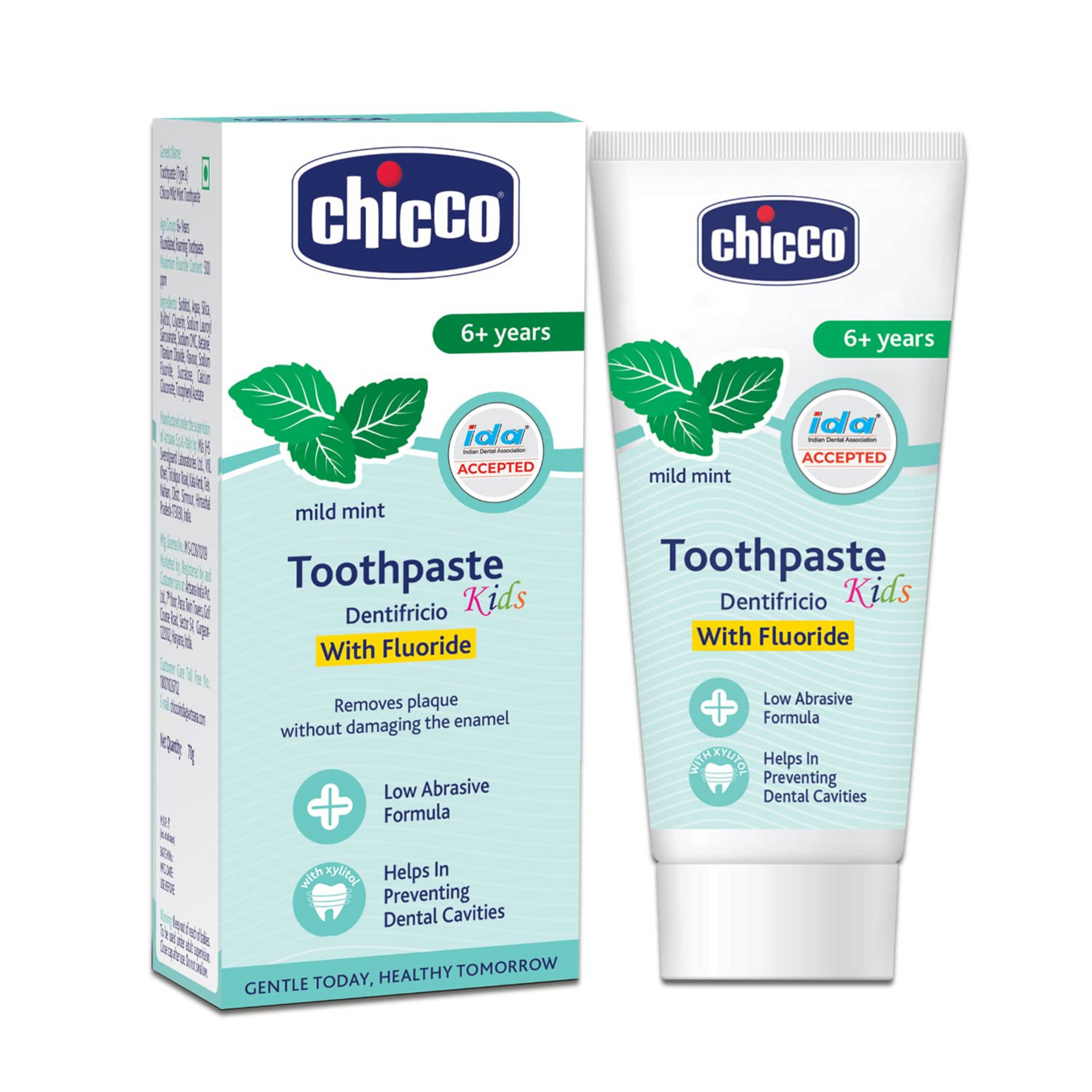 Chicco Toothpaste for Kids (6+ years), Mild Mint Flavour, 70g | With Fluoride to Remove Plaque, Helps Prevent Cavities