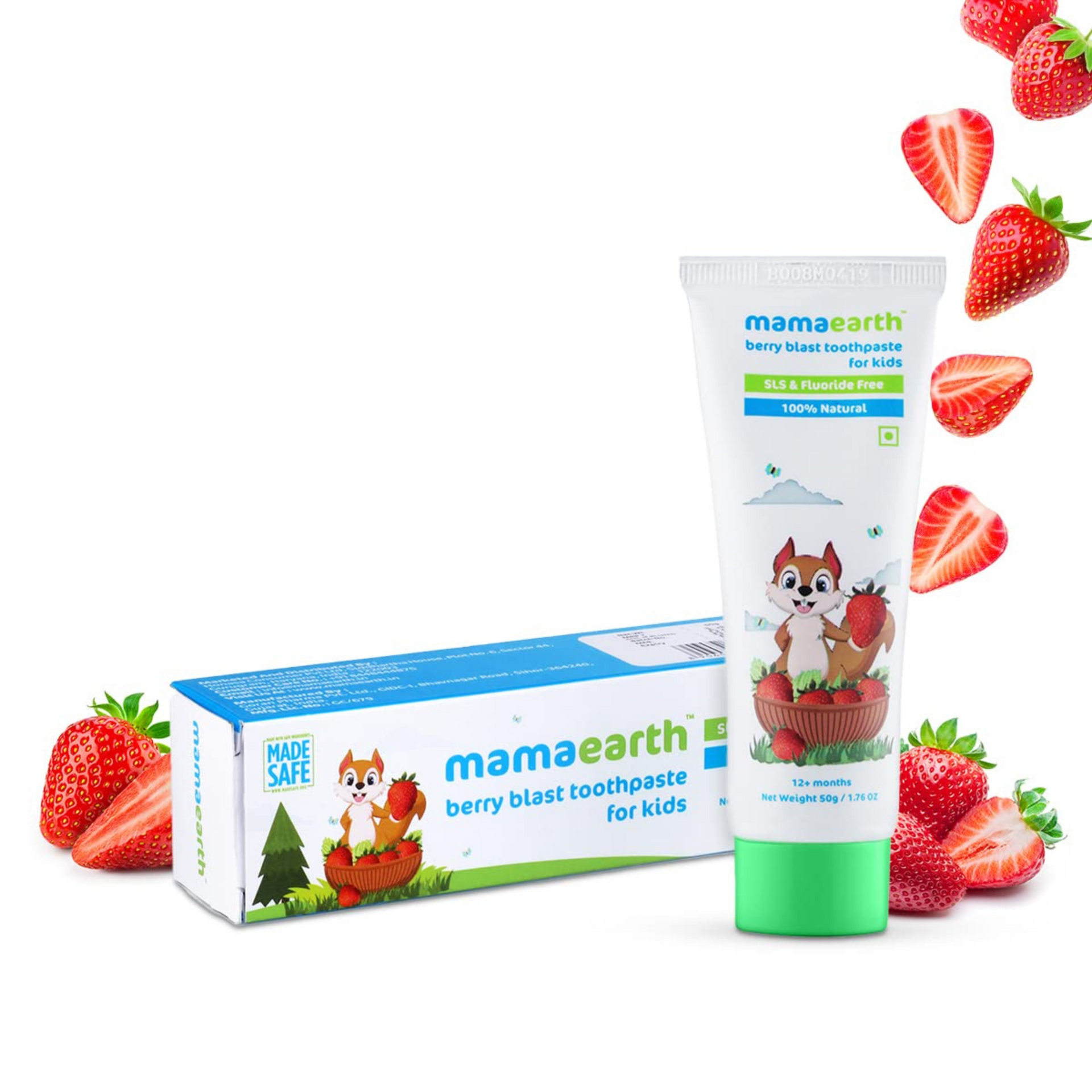 Mamaearth 100% Natural Berry Blast Kids Plaque Removal Toothpaste 50 Gm, Fluoride Free, SLS Free, No Artificial Flavours, Best for baby