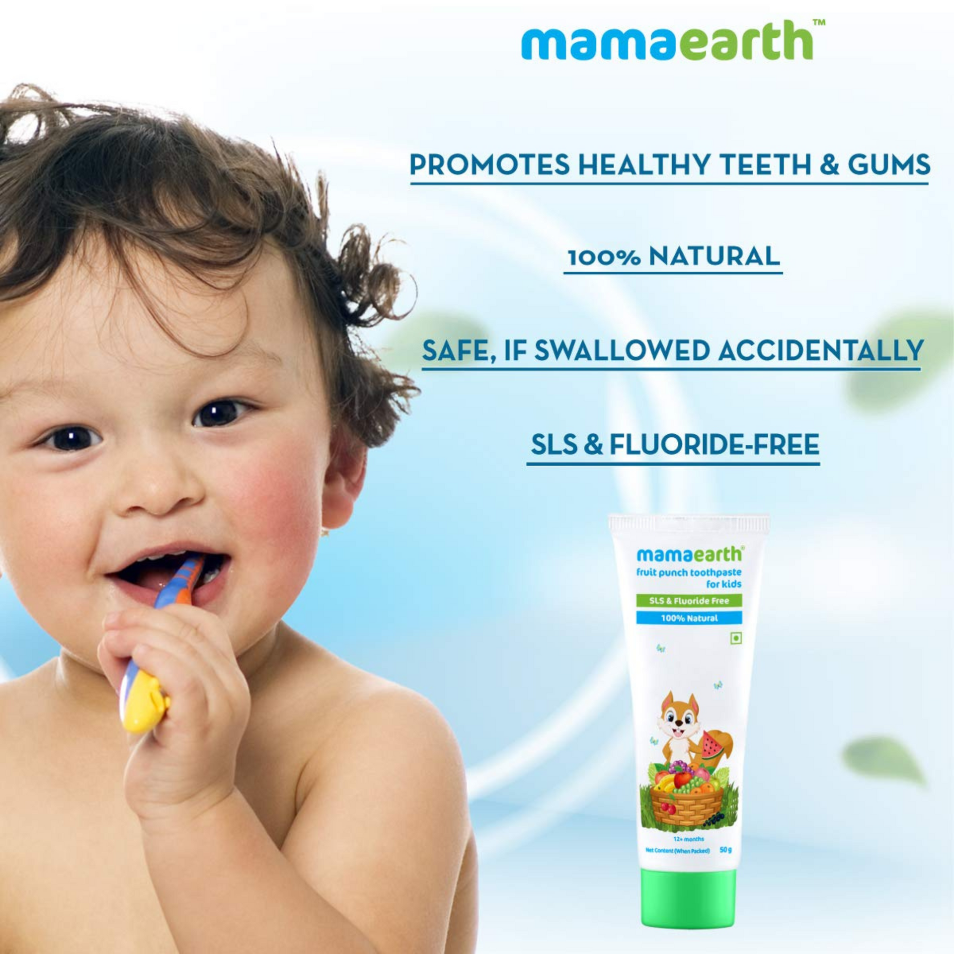 Mamaearth Fruit Punch Toothpaste - 50g | Infused with Sorbitol, Silica & Glycerin | Promotes Healthy Teeth & Gums, Free from Fluoride & SLS, 100% Natural