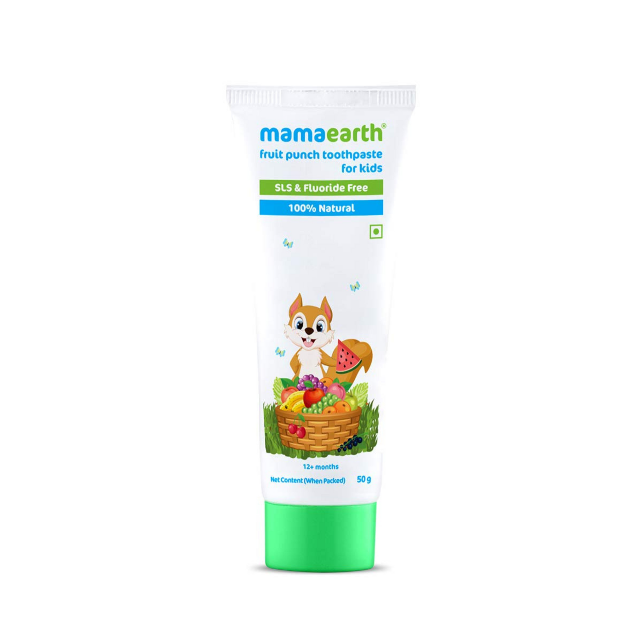 Mamaearth Fruit Punch Toothpaste - 50g | Infused with Sorbitol, Silica & Glycerin | Promotes Healthy Teeth & Gums, Free from Fluoride & SLS, 100% Natural