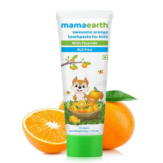 Mamaearth Natural Toothpaste For Cleanses Cavity,Plaque Repairing, Orange Flavour, Sls Free, With 750 Ppm Fluoride, 4+ Years, Plant Based, 50Gm