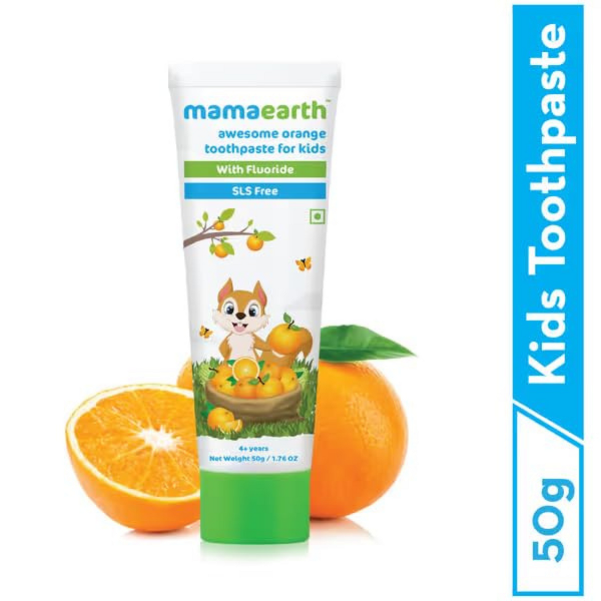 Mamaearth Natural Toothpaste For Cleanses Cavity,Plaque Repairing, Orange Flavour, Sls Free, With 750 Ppm Fluoride, 4+ Years, Plant Based, 50Gm