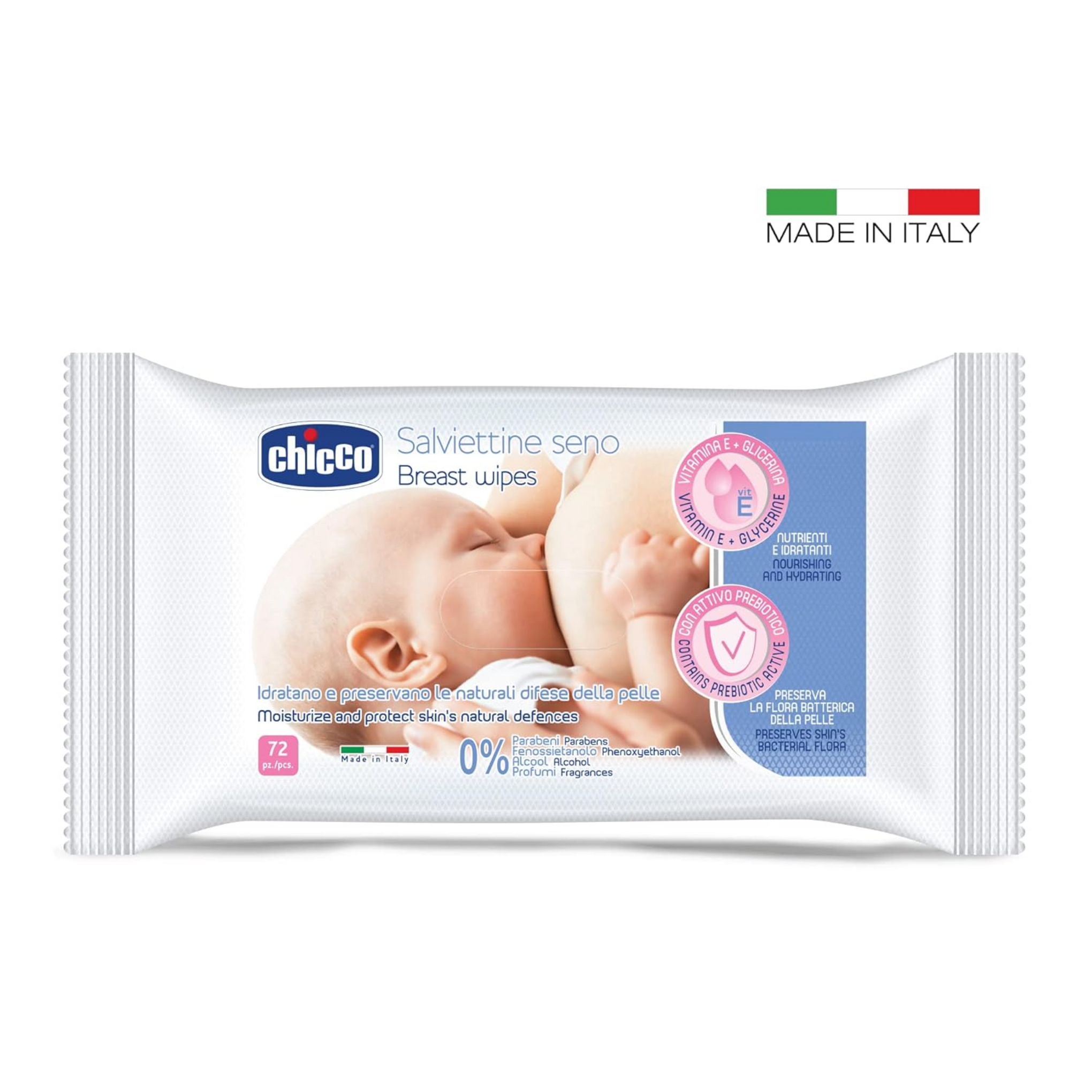 Chicco Cleansing Breast Wipes (72 Pieces) | Soft & Gentle with Vitamin E & Glycerine | Moisturize and Protects Skin | No Harsh Chemicals, No Parabens, Phenoxyethanol-free, Alcohol and Fragrance Free