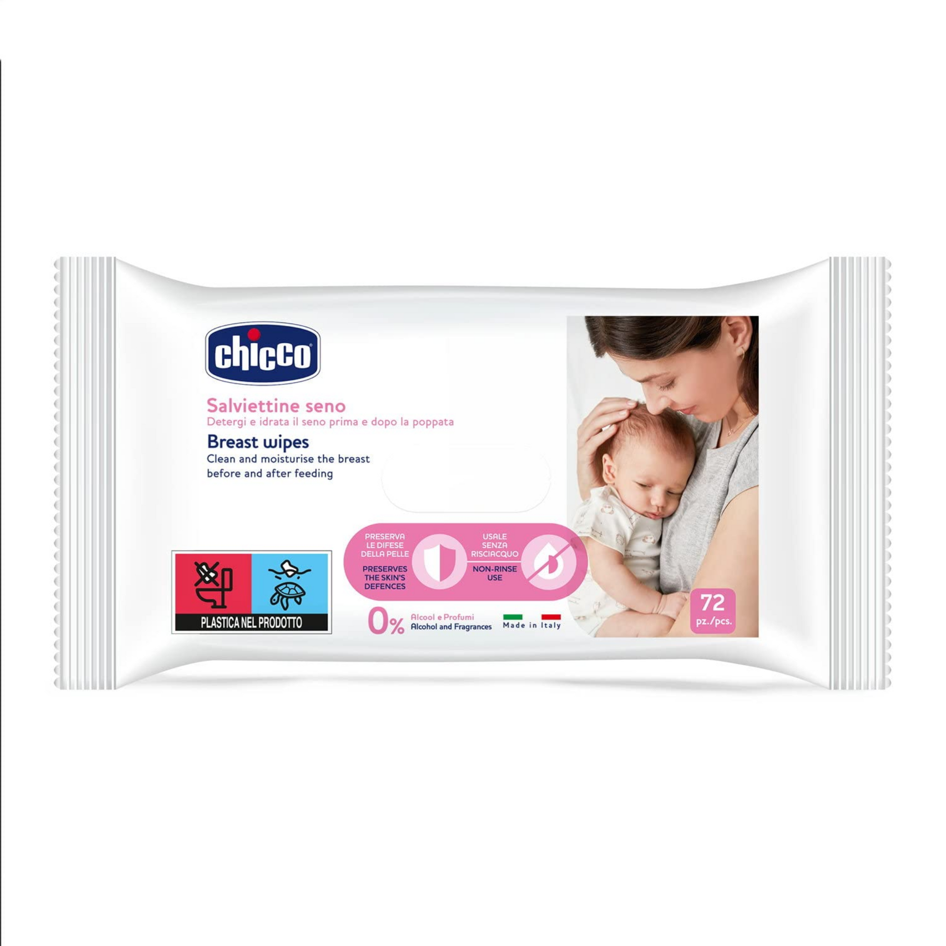 Chicco Cleansing Breast Wipes (72 Pieces) | Soft & Gentle with Vitamin E & Glycerine | Moisturize and Protects Skin | No Harsh Chemicals, No Parabens, Phenoxyethanol-free, Alcohol and Fragrance Free