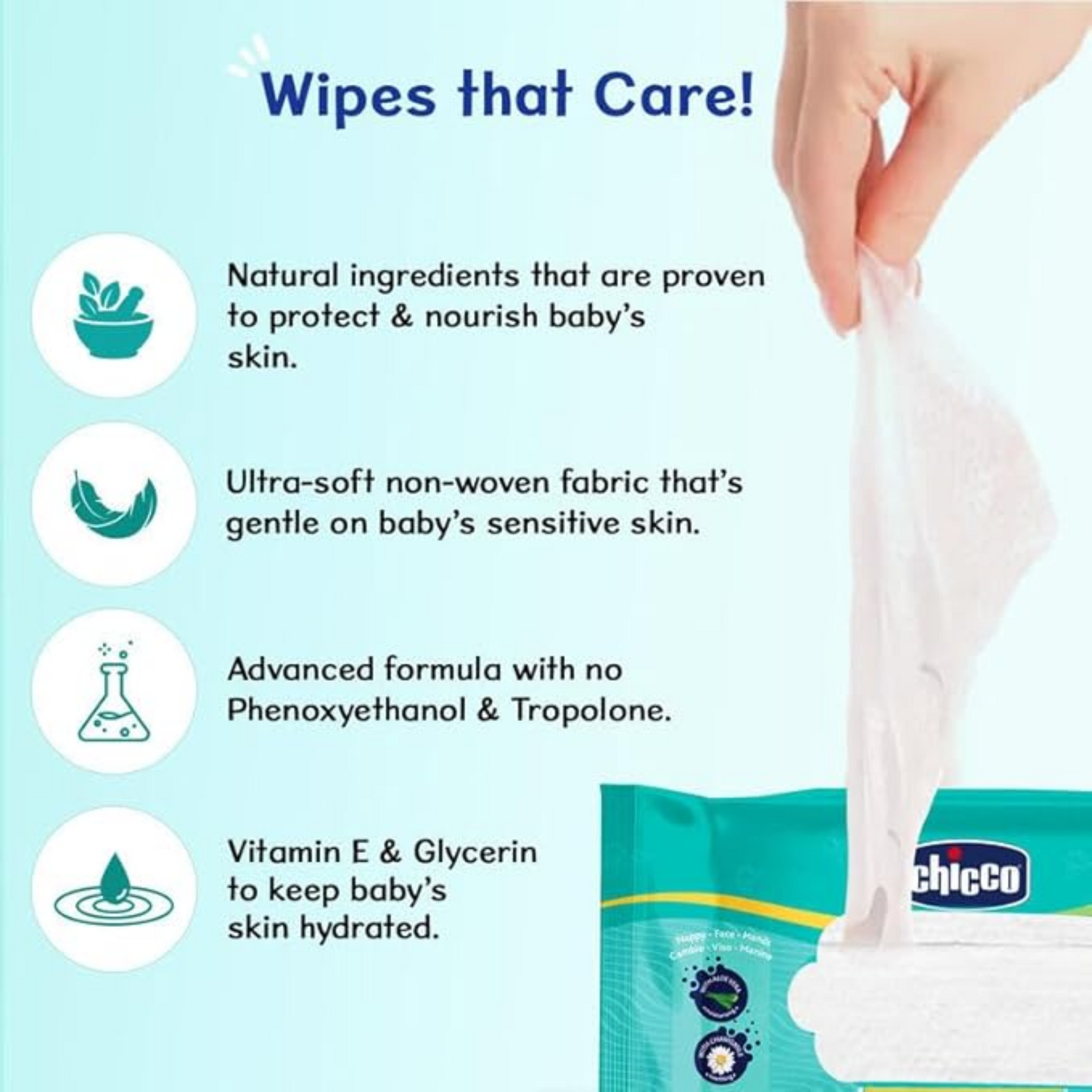 Chicco Soft and Moisturising Baby Wet Wipes, 72 Pieces, Resealable Sticker Pack | Baby Wipes for Nappy, Face and Hands | Dermatologically Tested | No Phenoxyethanol, Parabens or Alcohol