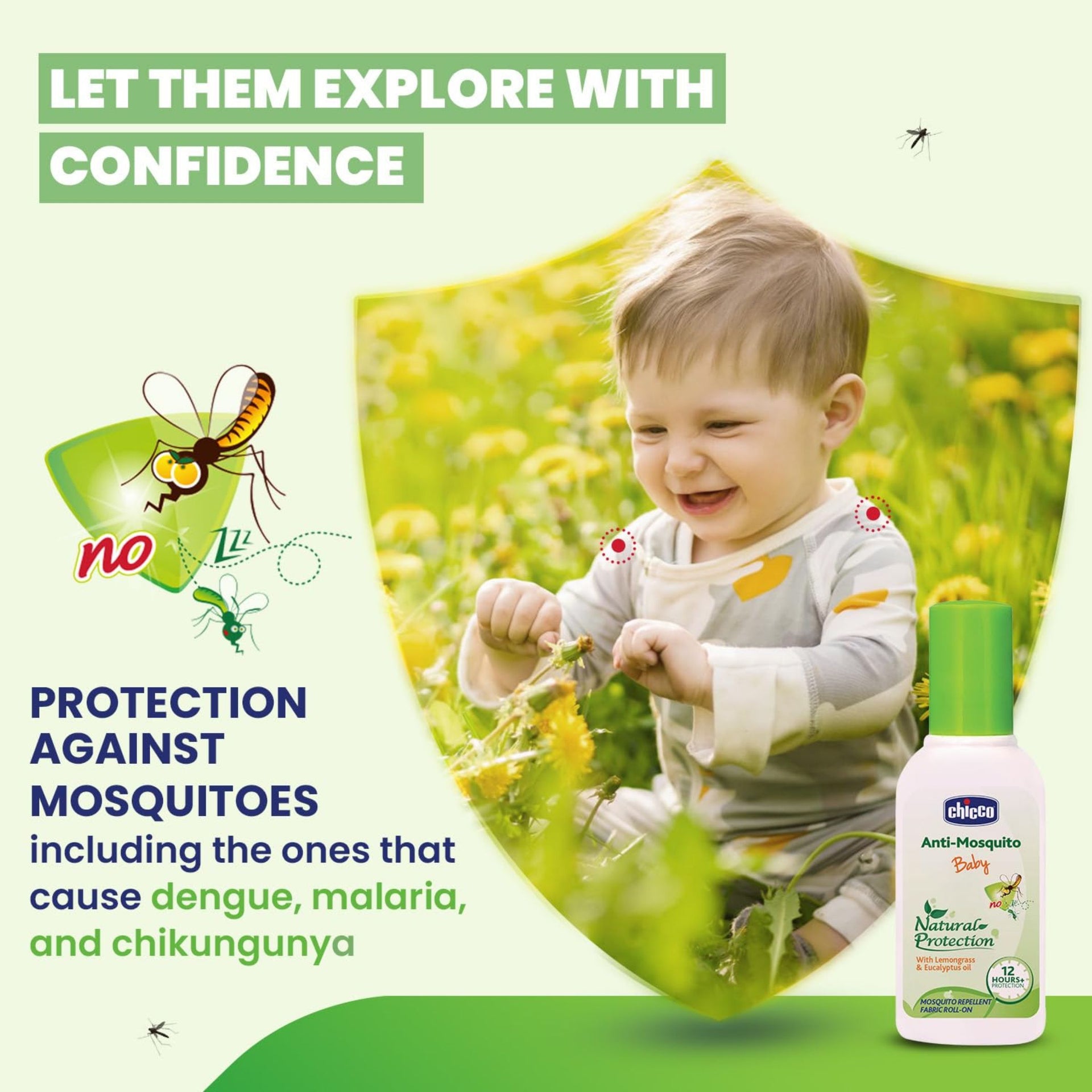 Chicco Anti-Mosquito Fabric Roll On for Babies, | Natural Protection from Disease Spreading Mosquitoes | 12 Hours of Protetcion | Free from DEET, Alcohol and Stains.