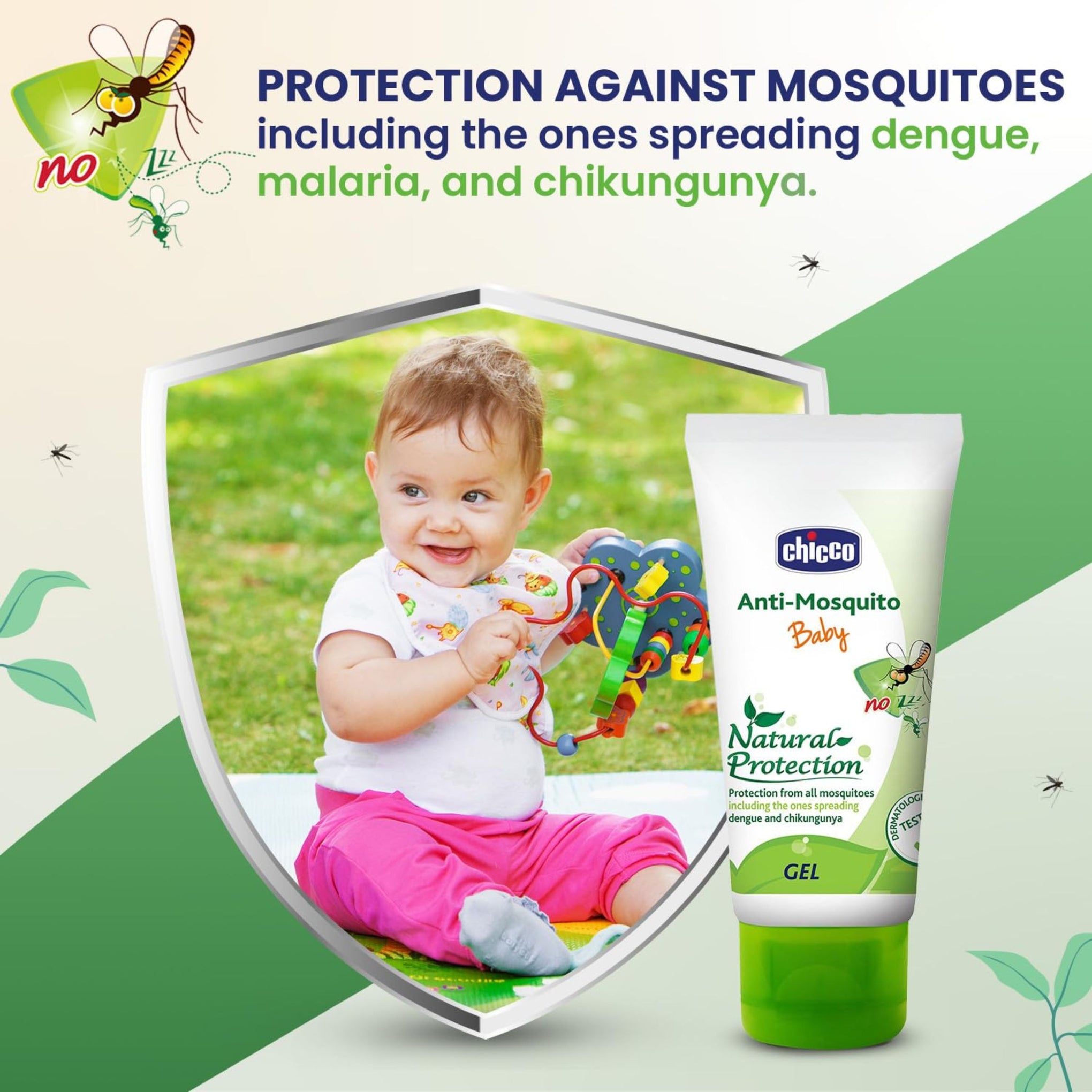 Chicco Anti-Mosquito Gel for Babies, Protects Against Dengue, Malaria and Chikungunya, DEET Free, Dermatologically Tested