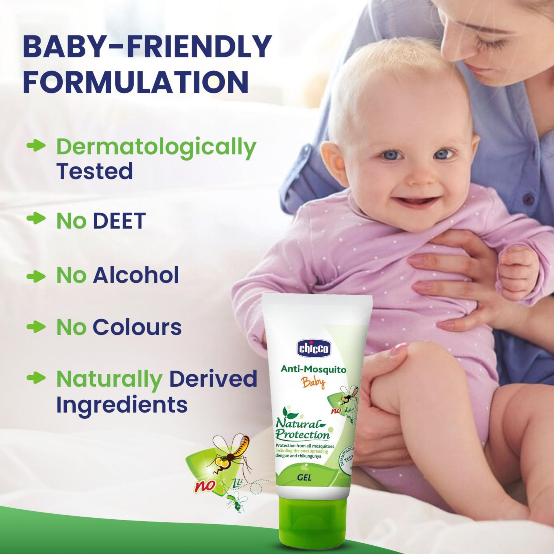 Chicco Anti-Mosquito Gel for Babies, Protects Against Dengue, Malaria and Chikungunya, DEET Free, Dermatologically Tested