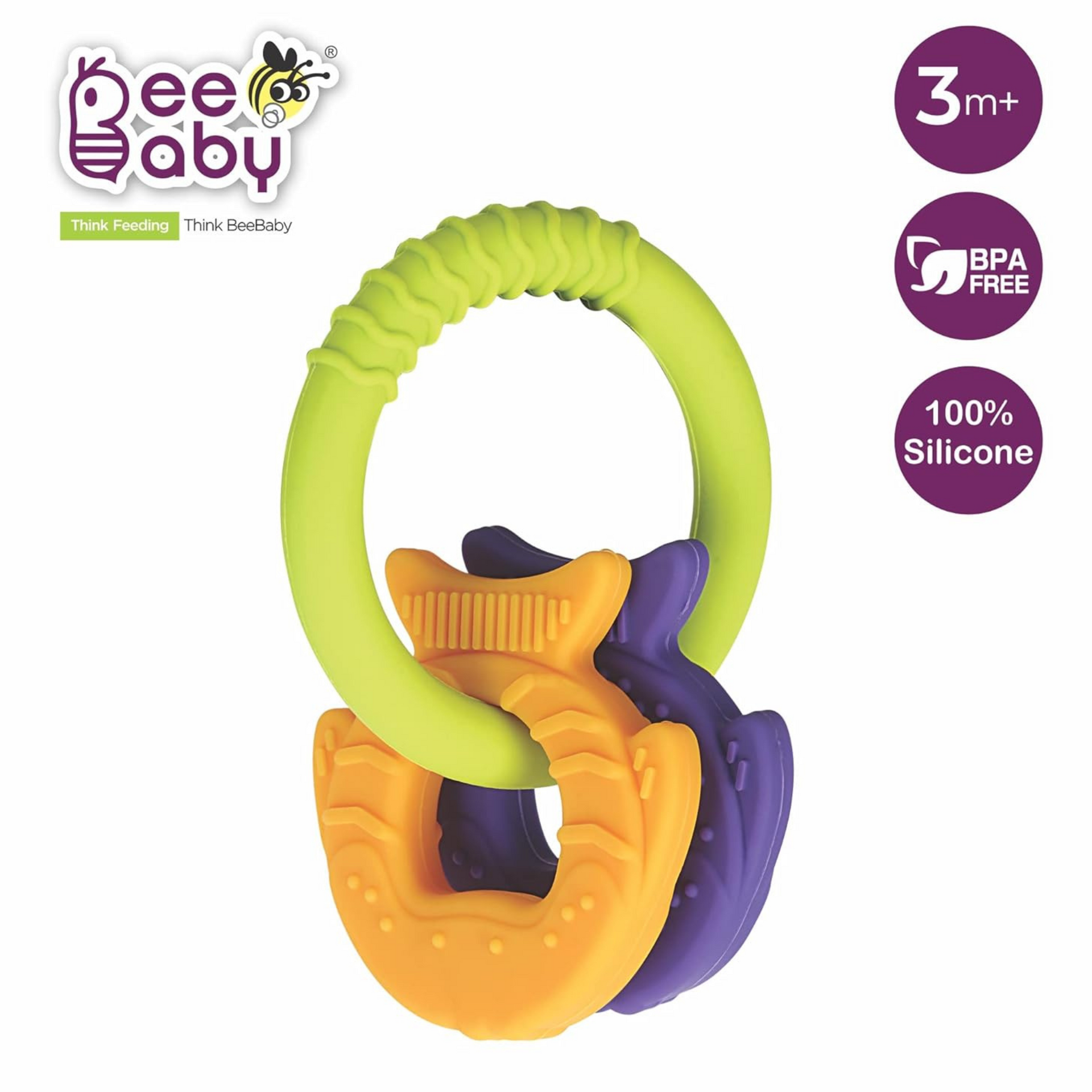 BeeBaby Chewy Trinkets Soft Silicone Teether for 6 to 12 Months Baby, BPA Free Teething Toy for Babies with Multiple Textured Surface for Soothing Gums. 100% Food Grade (Goldfish Shape)