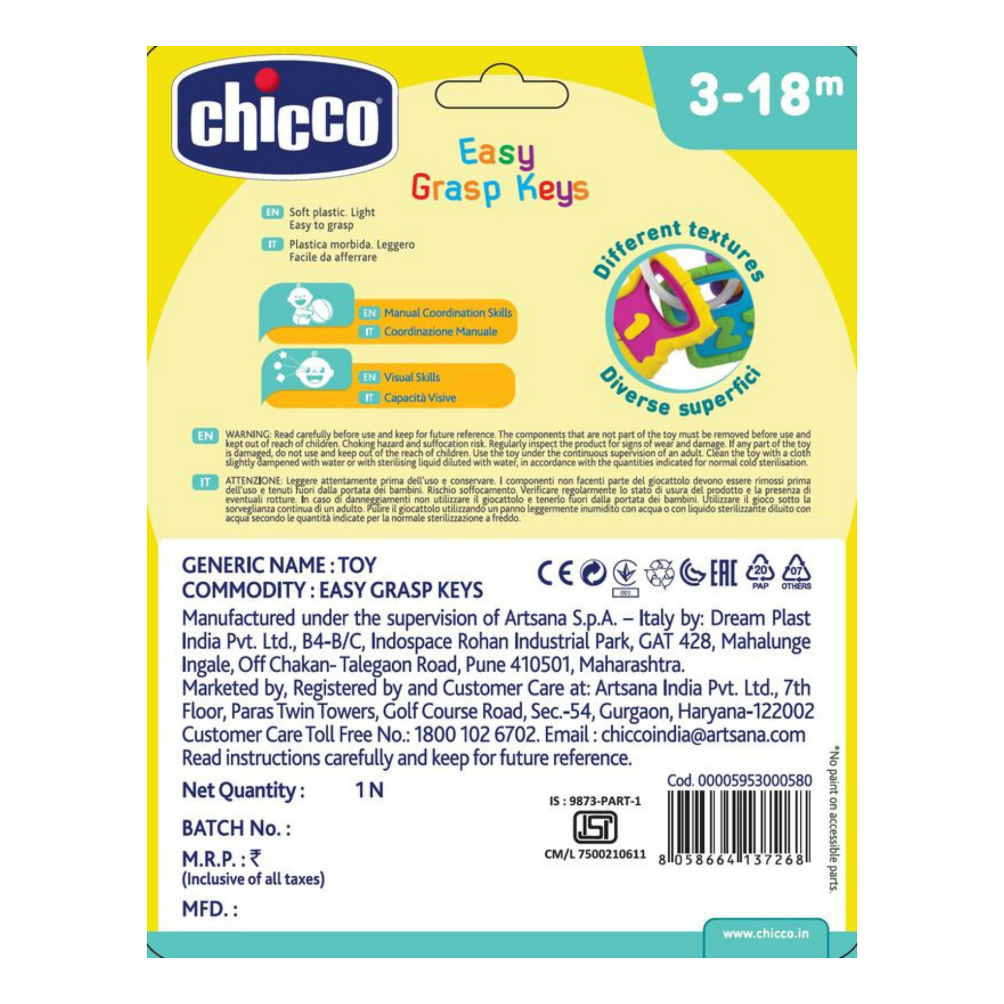 Chicco Rattle Easy Grasp Keys Teether