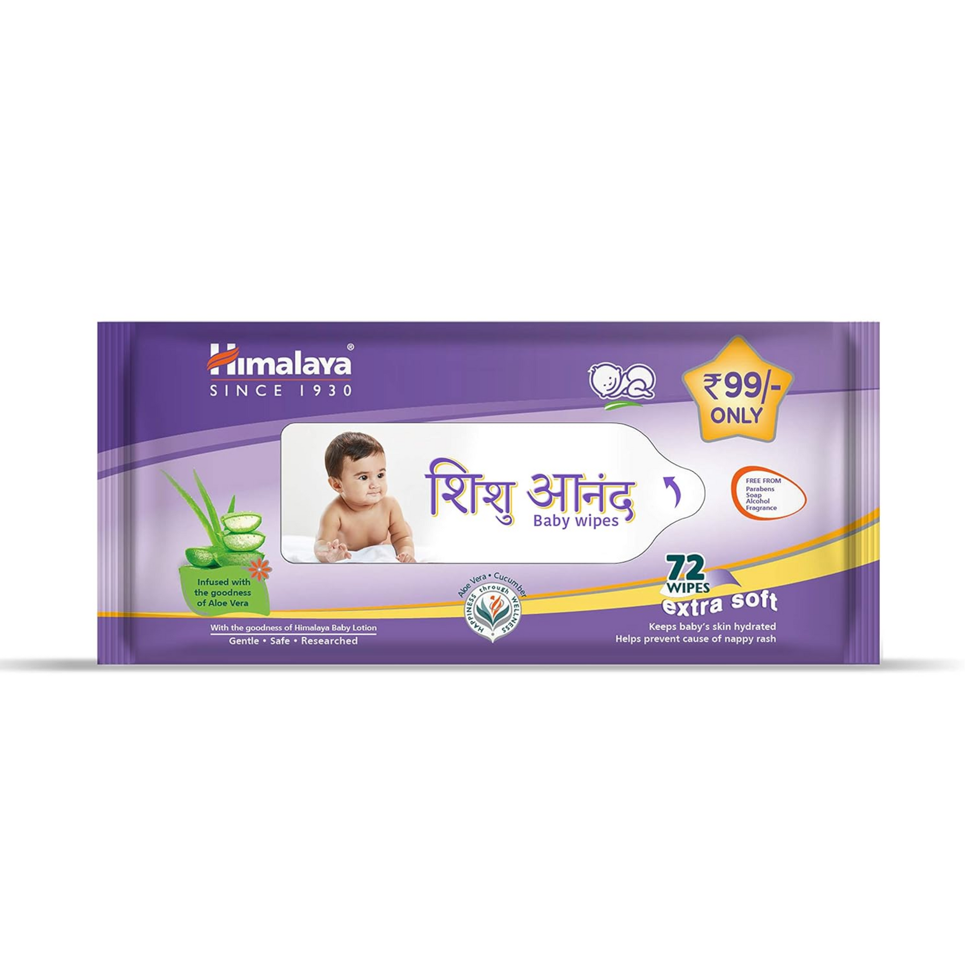 Himalaya Shishu Anand Baby Wipes with Aloe Vera & Licorice, 72 Wipes | Ph Balanced | Gentle On Skin| Clinically Tested