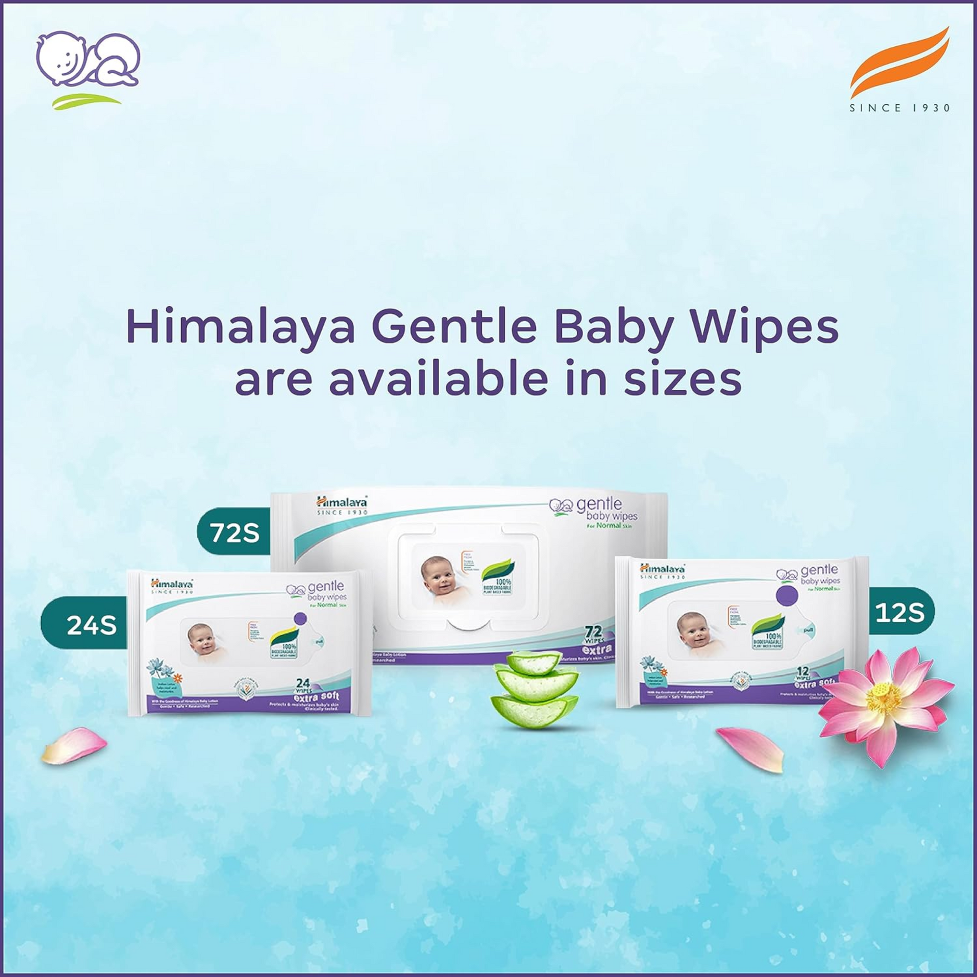 Himalaya Gentle Baby Wipes |100% Biodegradable Plant-based fabric | Indian Lotus & Aloe Vera | Extra Soft