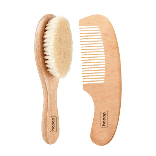 Hopop Natural Bristle Baby Wooden Brush & Comb Set 2005D