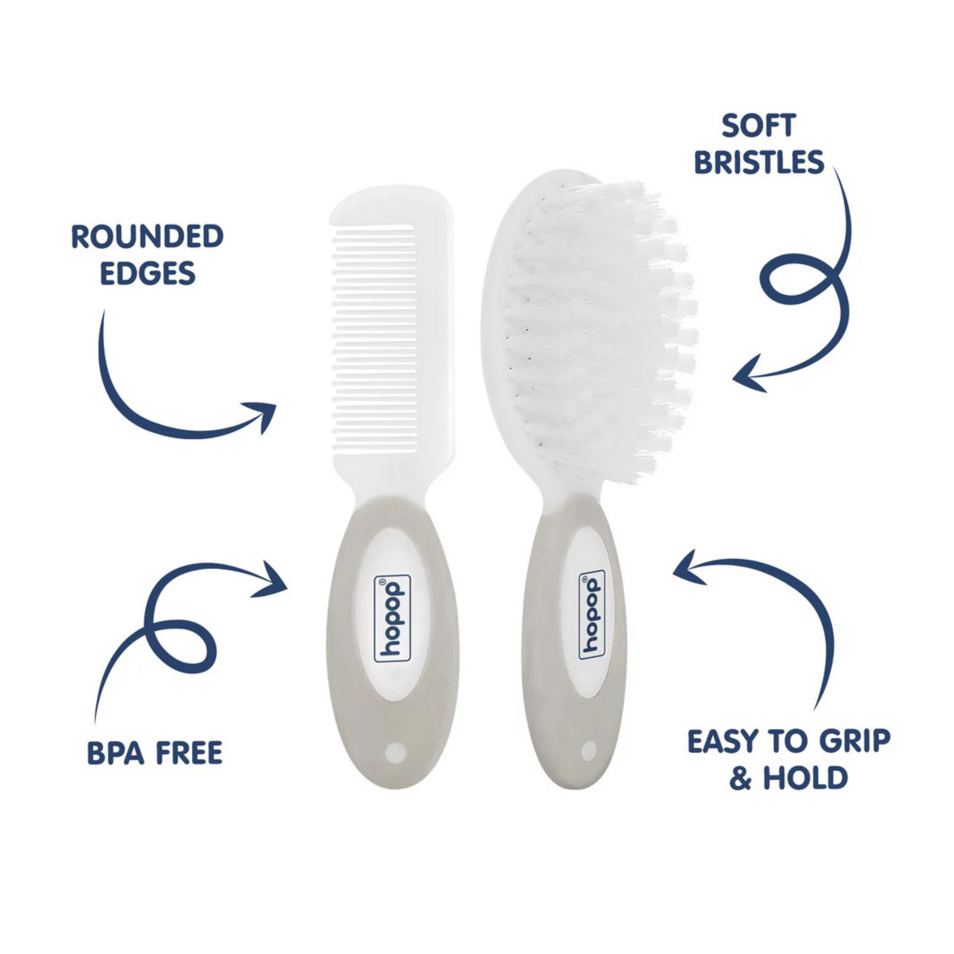 Hopop Baby Soft Bristle Hair Brush & Rounded Teeth Comb Set (2005A)