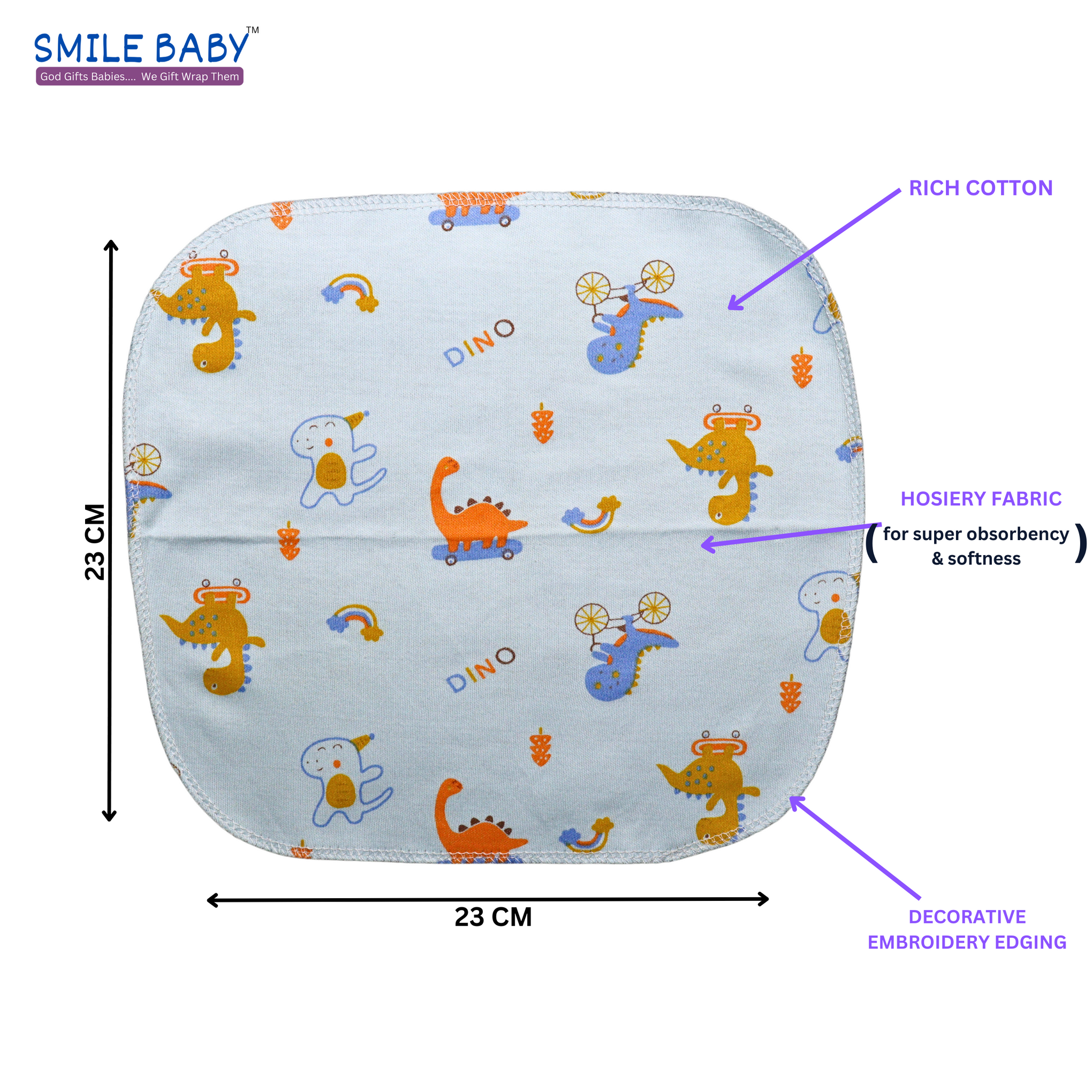 Smile Baby Face Napkin for New Born | Washable, Reusable Extra Soft Baby Face Napkin (7 pieces) Multi Color Pack of 1