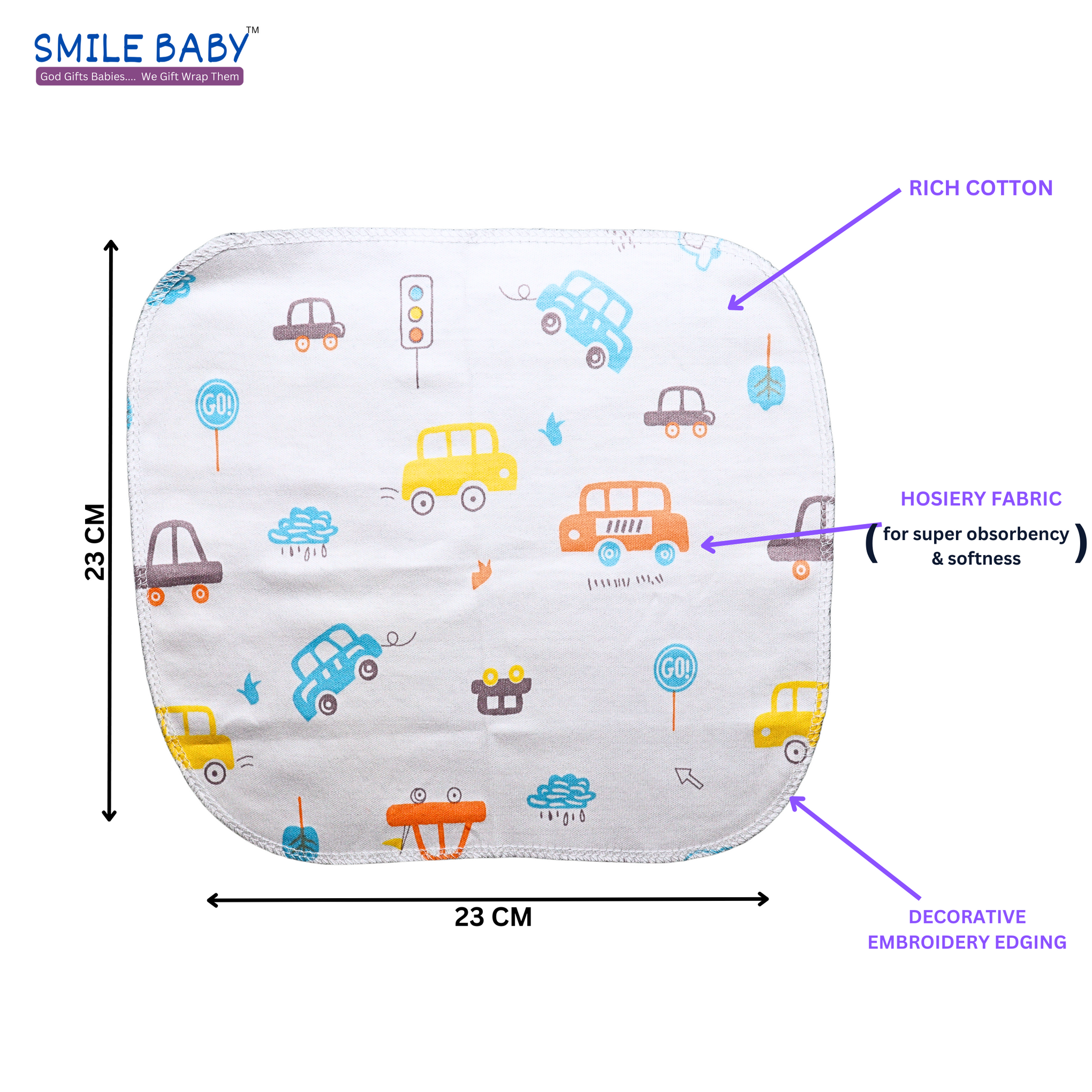 Smile Baby Face Napkin for New Born | Washable, Reusable Extra Soft Baby Face Napkin (7 pieces) White Color Pack of 1