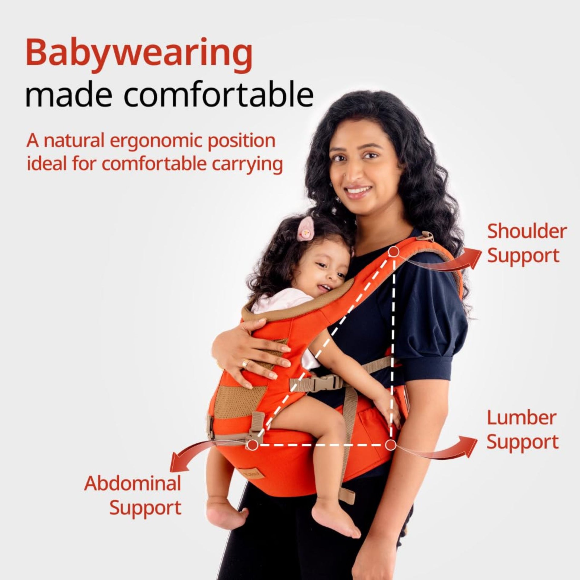 LuvLap Royal Hip Seat Baby Carrier with 4 Carry Positions, Baby Carrier with Hip seat for 6 to 24 Months Baby, Adjustable New-Born to Toddler Carrier, Max Weight Up to 15 Kgs (Orange)