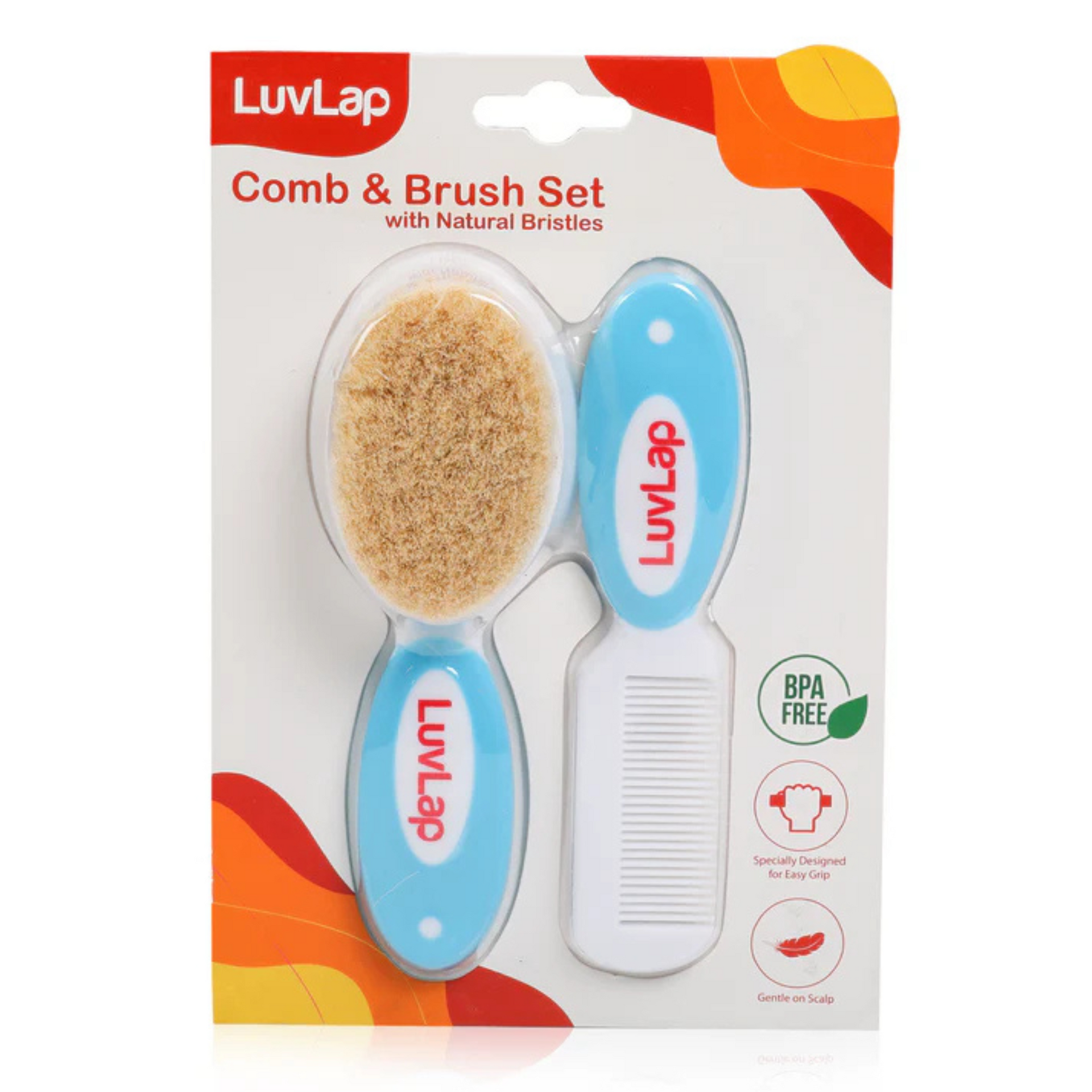 Luvlap Baby Comb with Rounded Tips & Baby Hair Brush with Natural Bristles, (White & Blue)