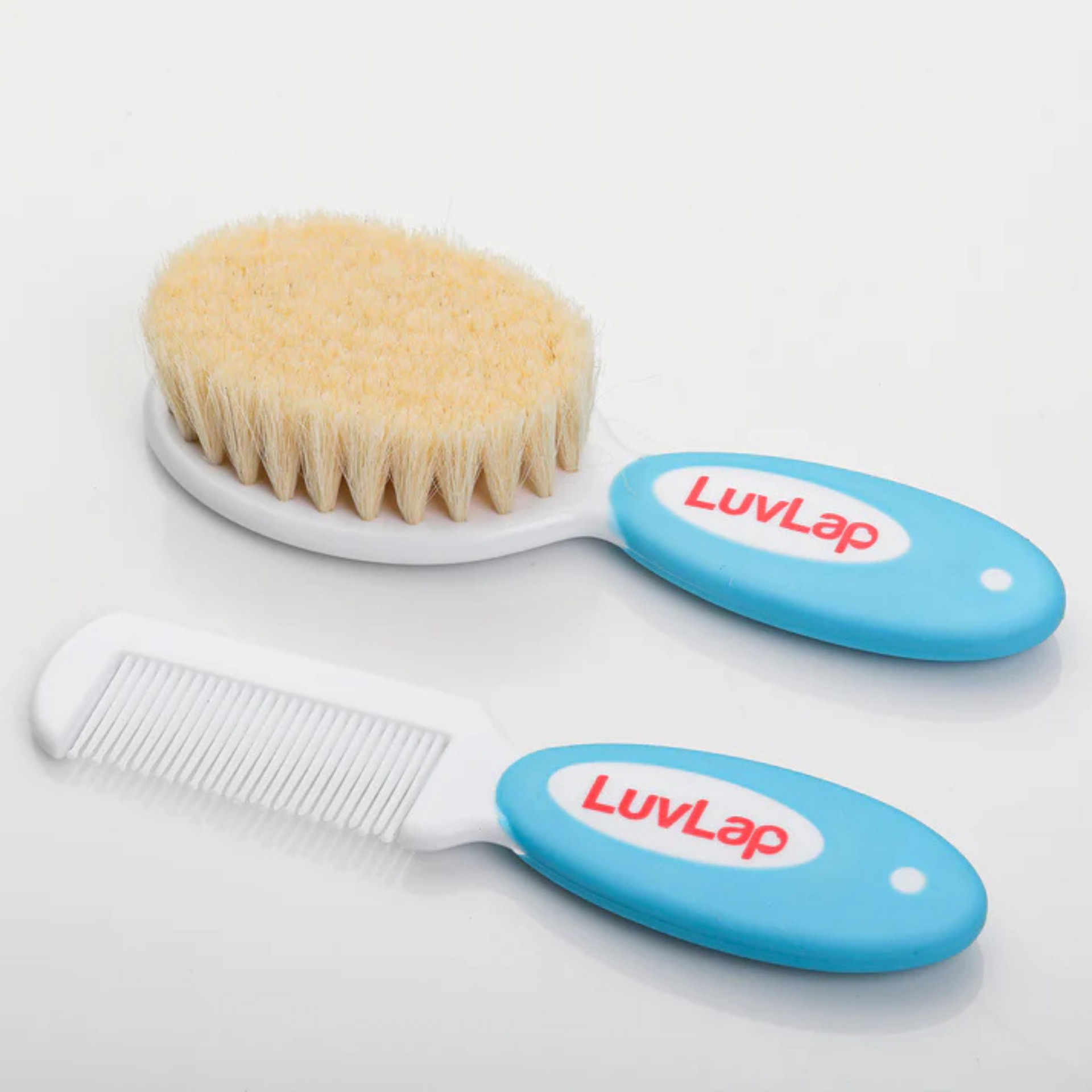 Luvlap Baby Comb with Rounded Tips & Baby Hair Brush with Natural Bristles, (White & Blue)