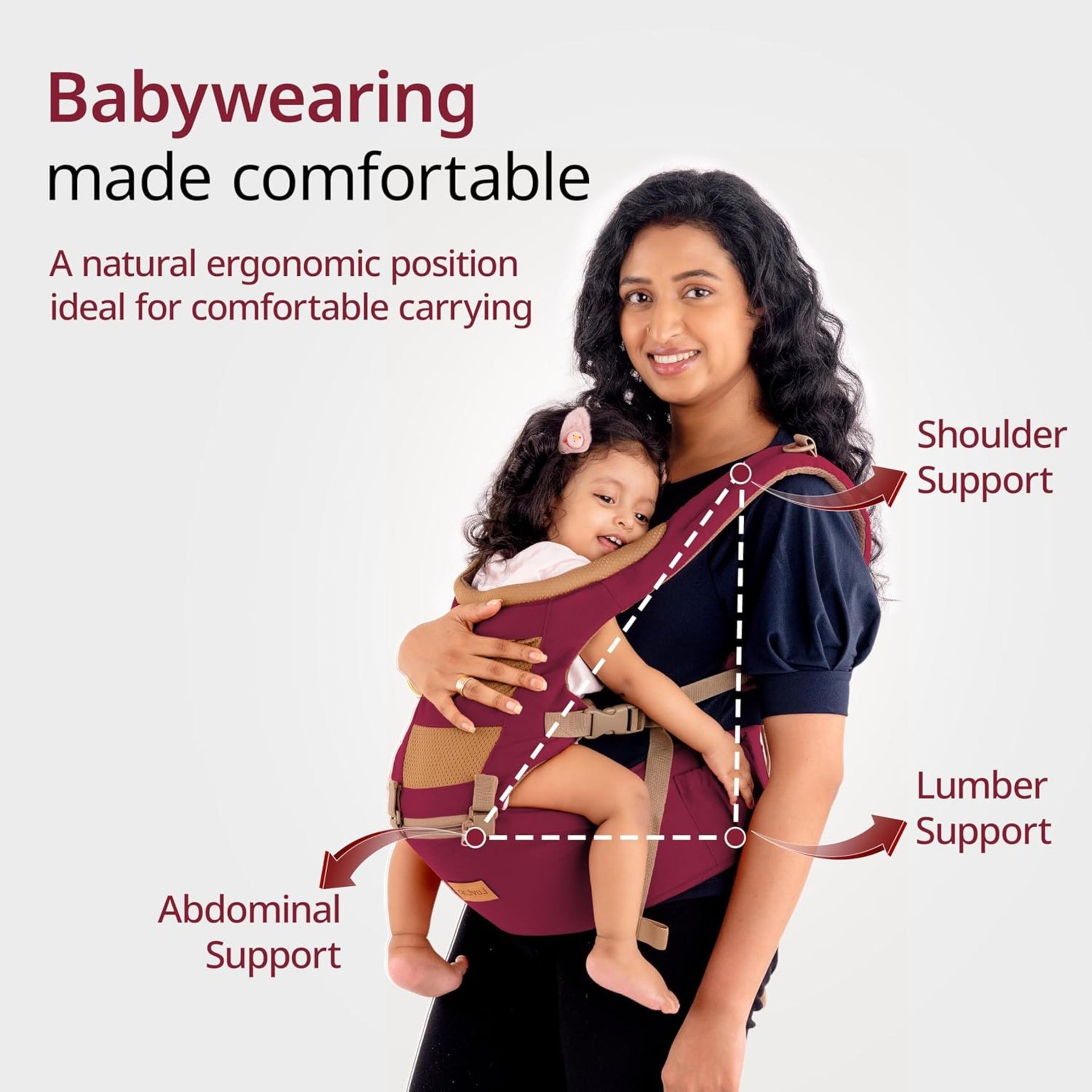 LuvLap Royal Hip Seat Baby Carrier with 4 Carry Positions, Baby Carrier with Hip seat for 6 to 24 Months Baby, Adjustable New-Born to Toddler Carrier, Max Weight Up to 15 Kgs (Purple)