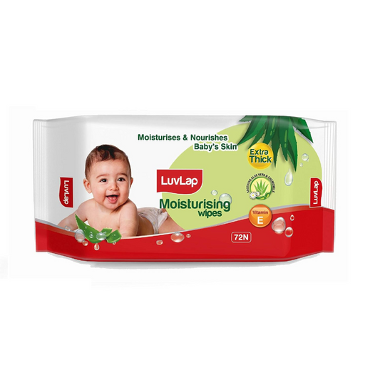 LuvLap Paraben Free Extra Thick Baby Wipes with Aloe Vera, enrisched with Vitamin E & Chamomile, Hypoallergenic, pH balanced (72 Wipes/Pack)