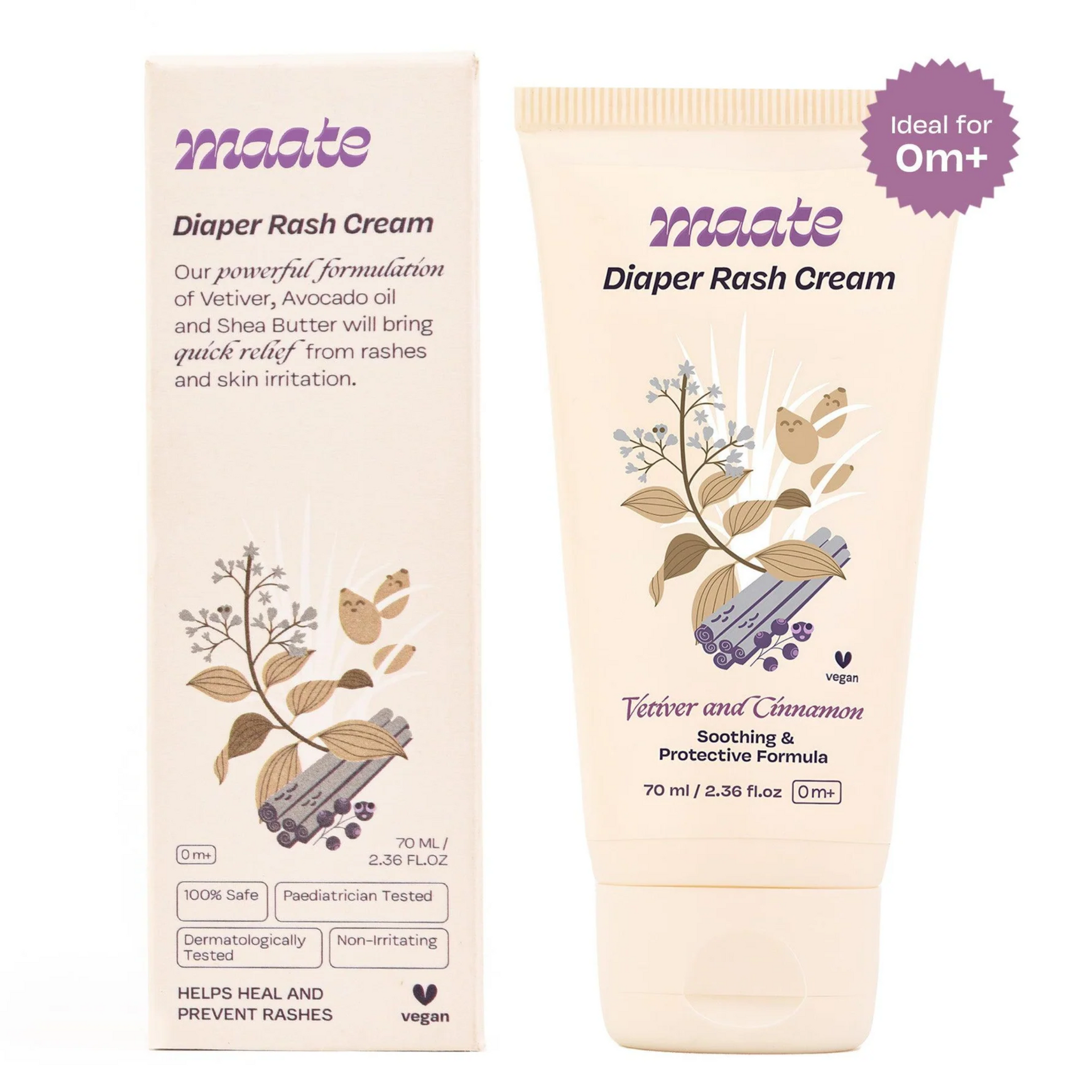 Maate Diaper Rash Cream for Baby 70gm | Enriched with Vetiver, Cinnamon, and Rosemary Oils | Treats & Heals Diaper Rashes & Infection | Diaper Cream for Baby | Pediatrician & Dermatologically Tested