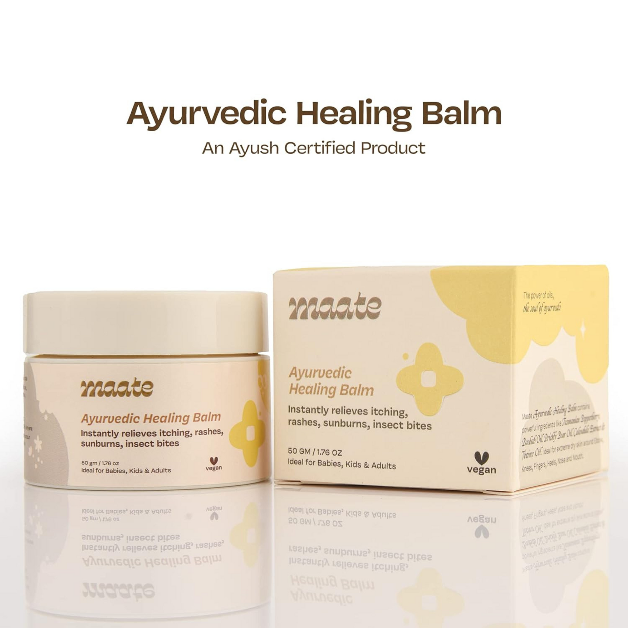 Maate Ayurvedic Healing Balm (50 gm) | Cream For Relieves Itching, Diaper Rashes, Sunburns, Insect Bites | Enriched with Tasmanian Pepperberry, Baobab Oil & Calendula | Dermatologically Tested