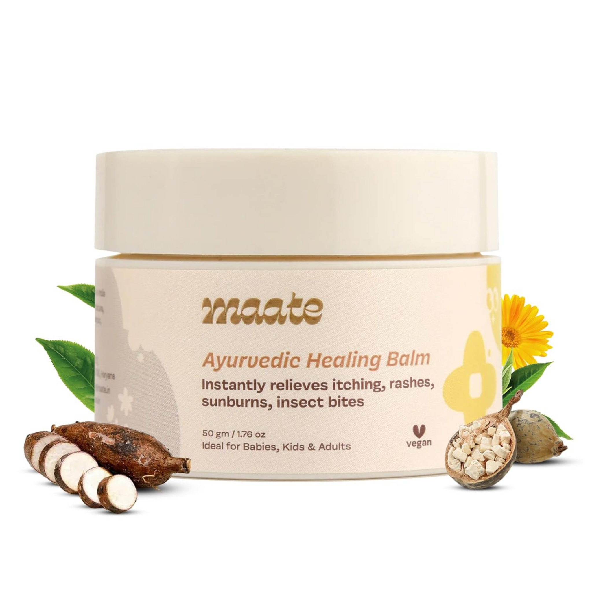 Maate Ayurvedic Healing Balm (50 gm) | Cream For Relieves Itching, Diaper Rashes, Sunburns, Insect Bites | Enriched with Tasmanian Pepperberry, Baobab Oil & Calendula | Dermatologically Tested