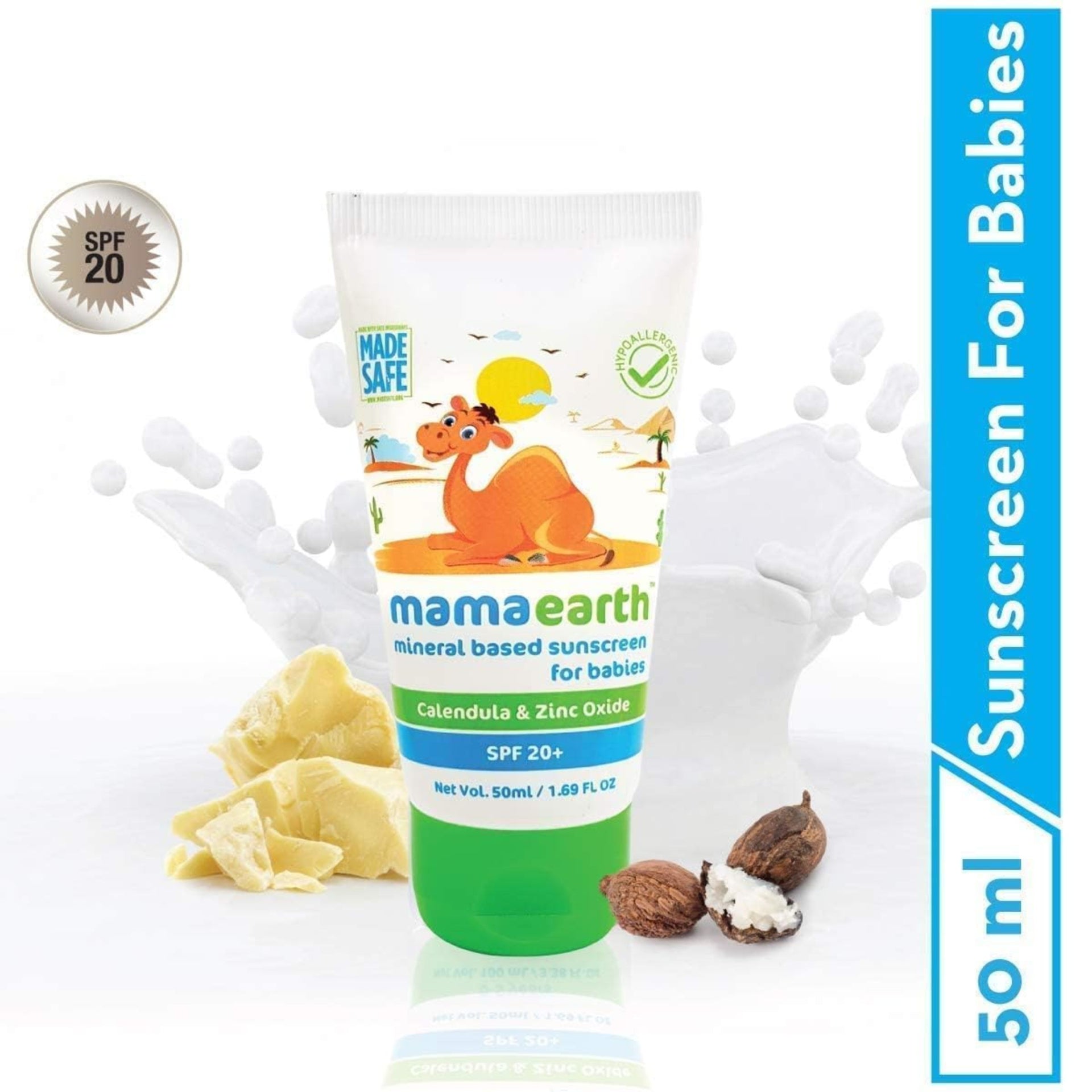 Mamaearth Mineral Based Sunscreen - 50Ml | Infused With Calendula & Zinc Oxide | Protects Against Uv Rays With Spf 20, Deeply Nourishes & Soothes Skin, Sensitive