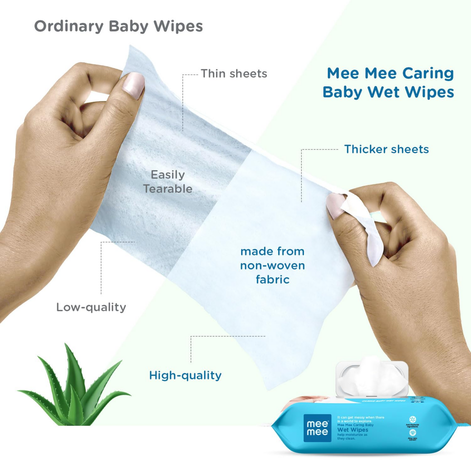 Mee Mee Caring Baby Wet Wipes with Lid (Aloe Vera, 72 Wipes)