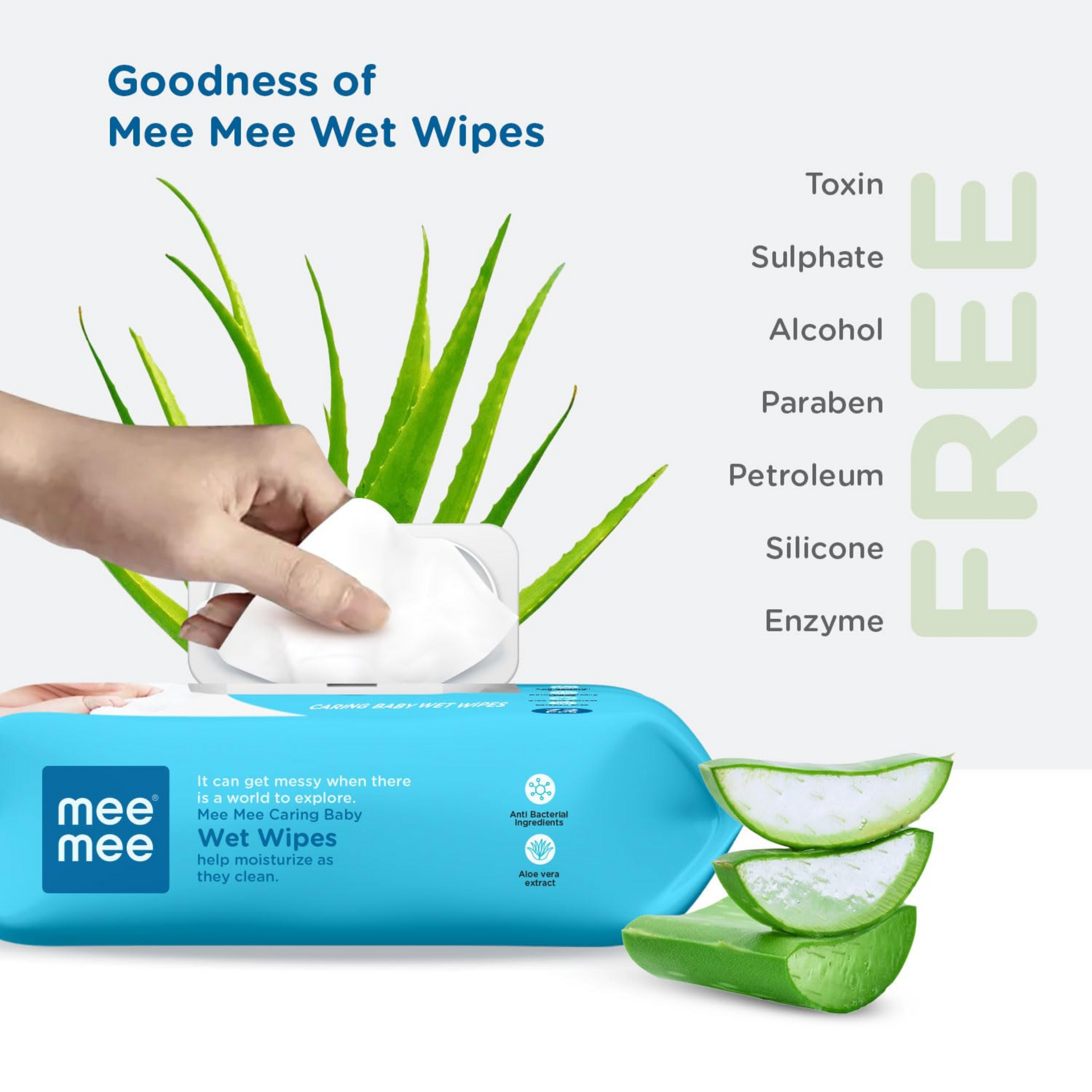 Mee Mee Caring Baby Wet Wipes with Lid (Aloe Vera, 72 Wipes)