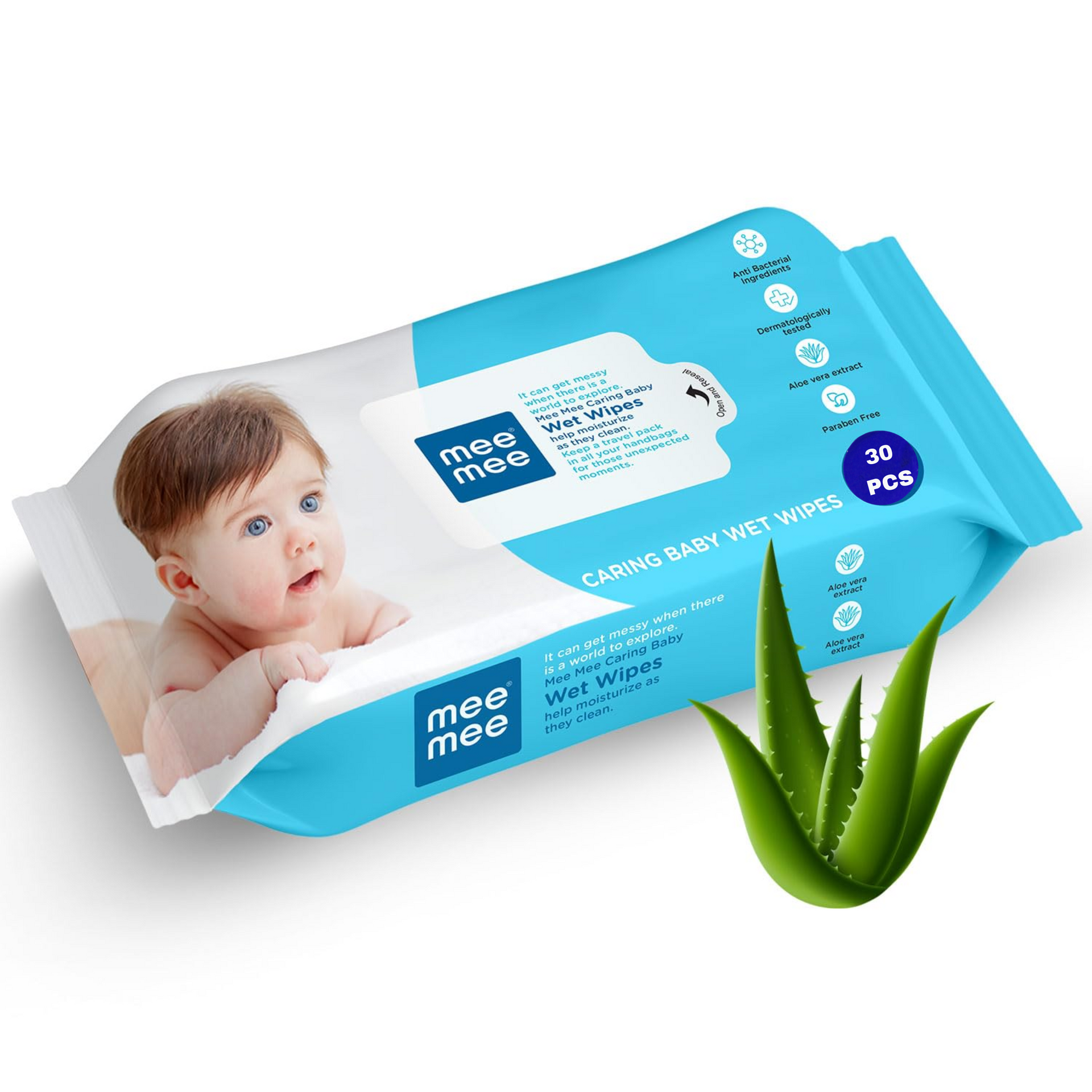 Mee Mee Soft Gentle Baby Wet Wipes (30 Wipes)  Infused with Aloe Vera and Vitamin E | Paraben & Sulfate Free | Cleansing Wipes | Wipes for Babies