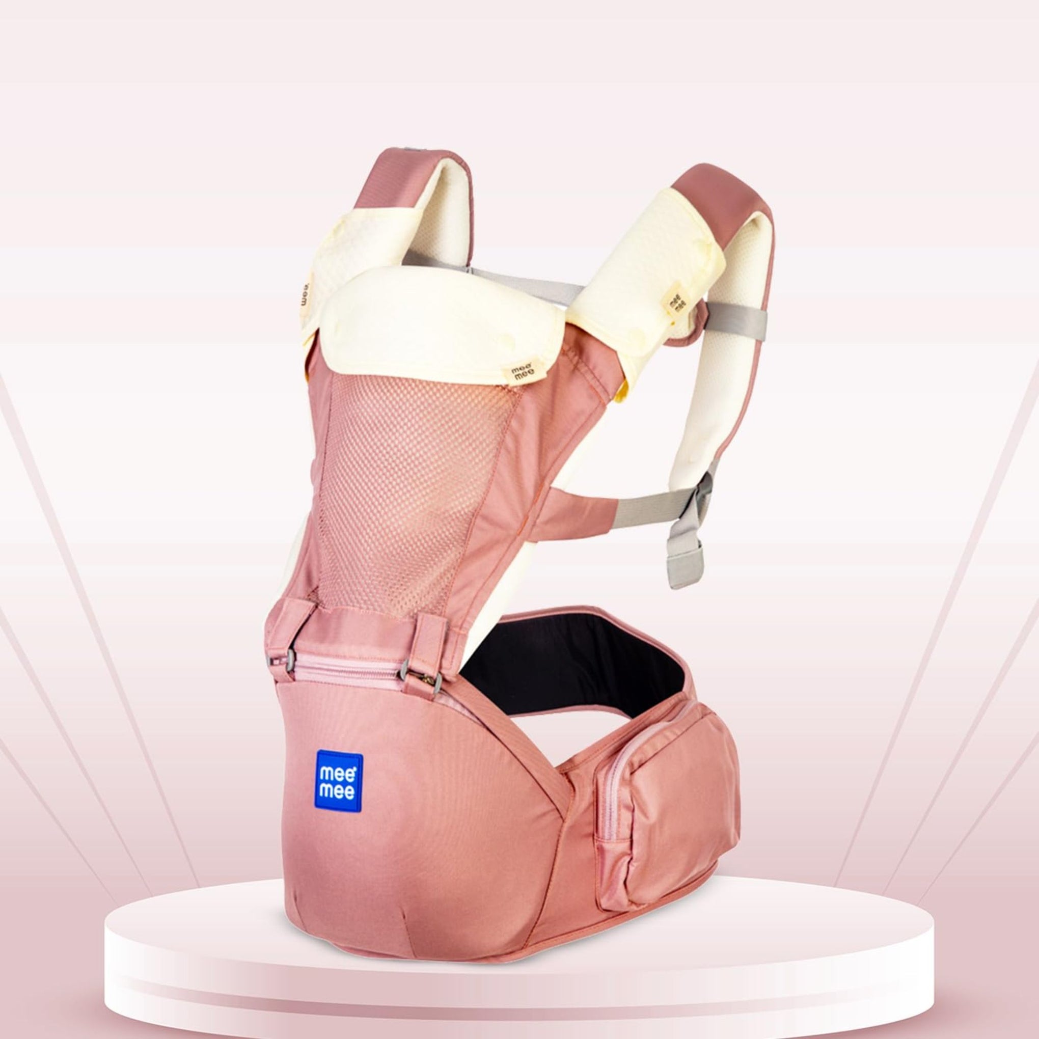 Mee Mee Comfy New Born Baby Carrier With 6 Baby carrying Modes Lightweight & Adjustable | Neck Support Baby Sling Carrier with Padded waist Support and shoulder support straps | safety buckle And Detachable Hip Seat for 0 to 3 Years (Pink)