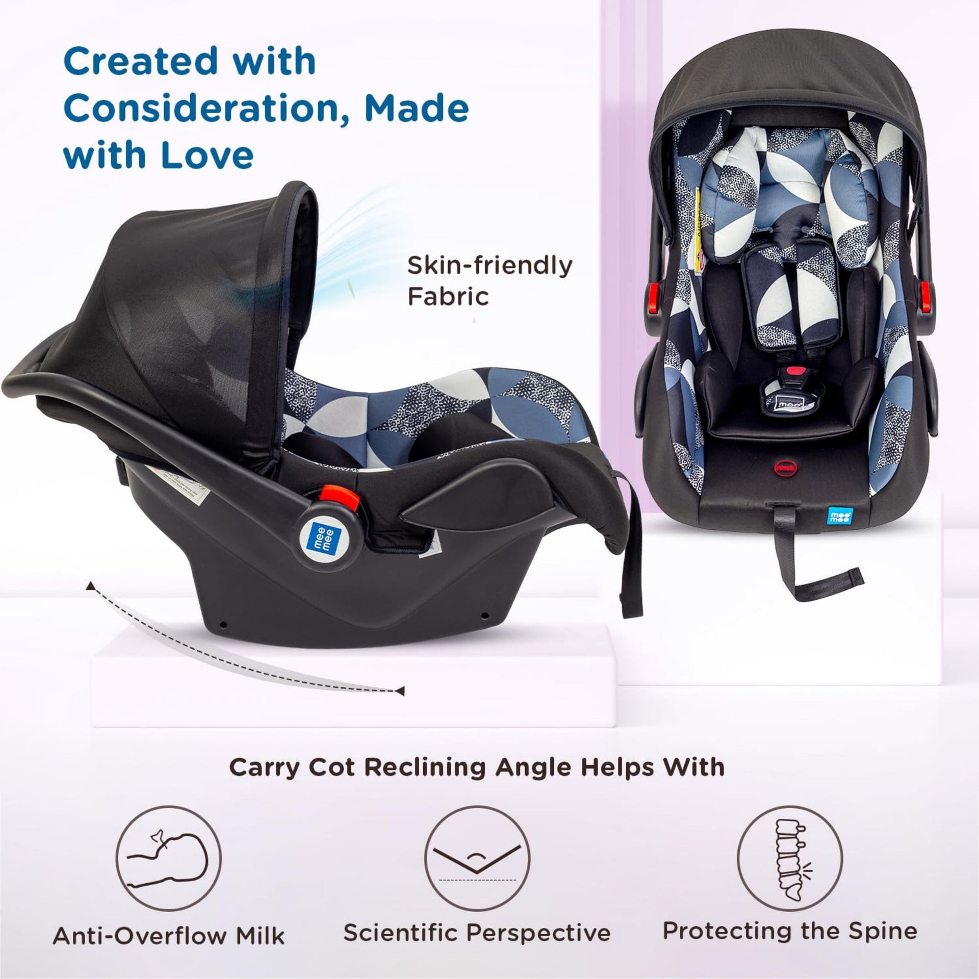 Mee Mee Baby Carry Cot, 4 in 1 Multi Purpose, Infant Car Seat, Rocker for Infant Babies of 0 to 15 Months & Weight Capacity Upto 13 Kgs (Black)