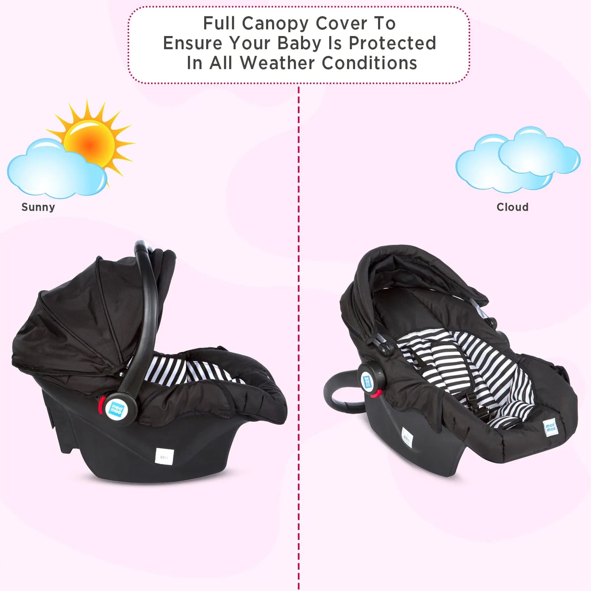 Mee Mee Baby Carry Cot, Car Seat & Rocking Chair with Soft Pada Cushion For Age 0 to 2 Years, Safe & Certified, 3 Reclining Position, 3 Point Adjustable Safety Belt, Weight Capacity Upto 14 Kgs(Black)