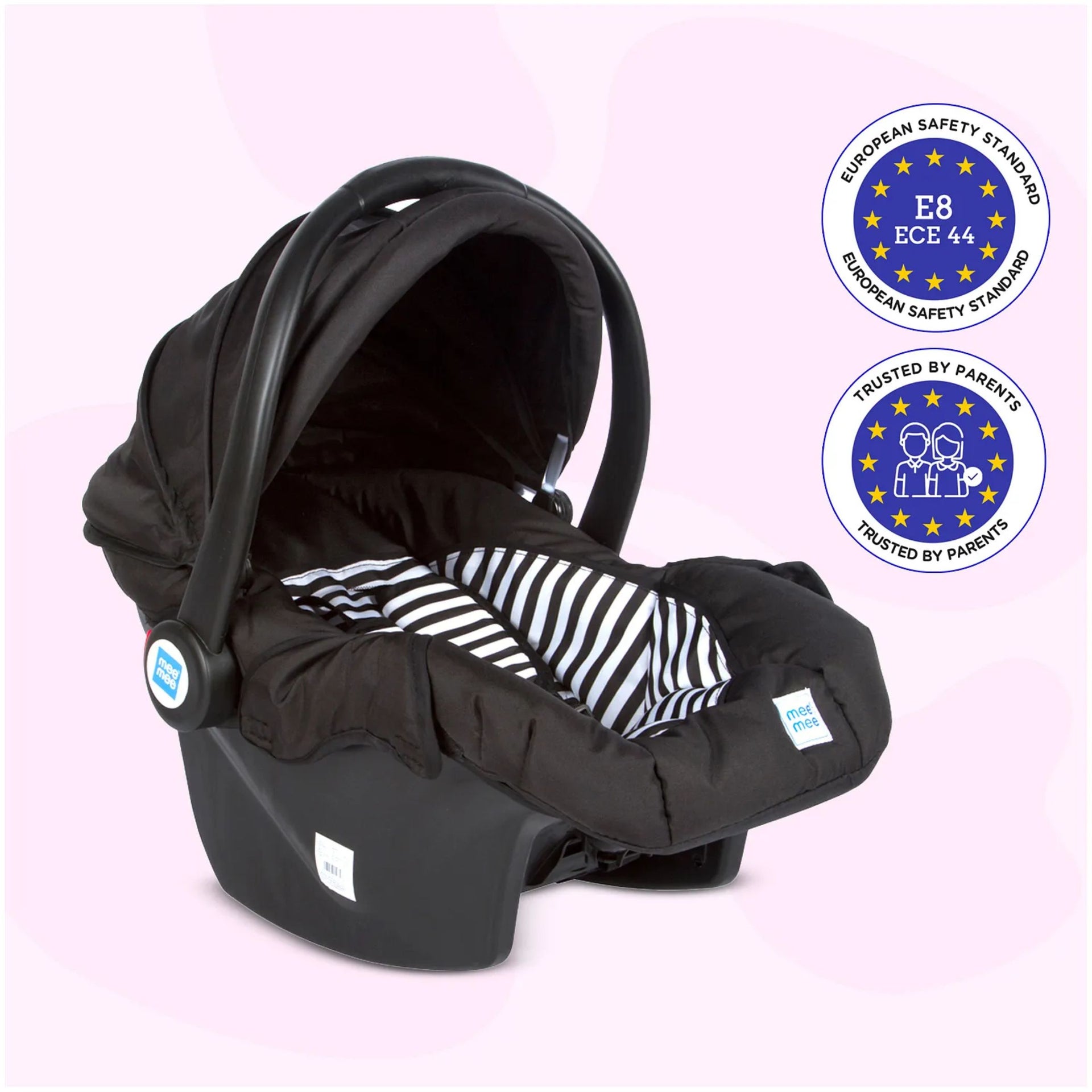 Mee Mee Baby Carry Cot, Car Seat & Rocking Chair with Soft Pada Cushion For Age 0 to 2 Years, Safe & Certified, 3 Reclining Position, 3 Point Adjustable Safety Belt, Weight Capacity Upto 14 Kgs(Black)