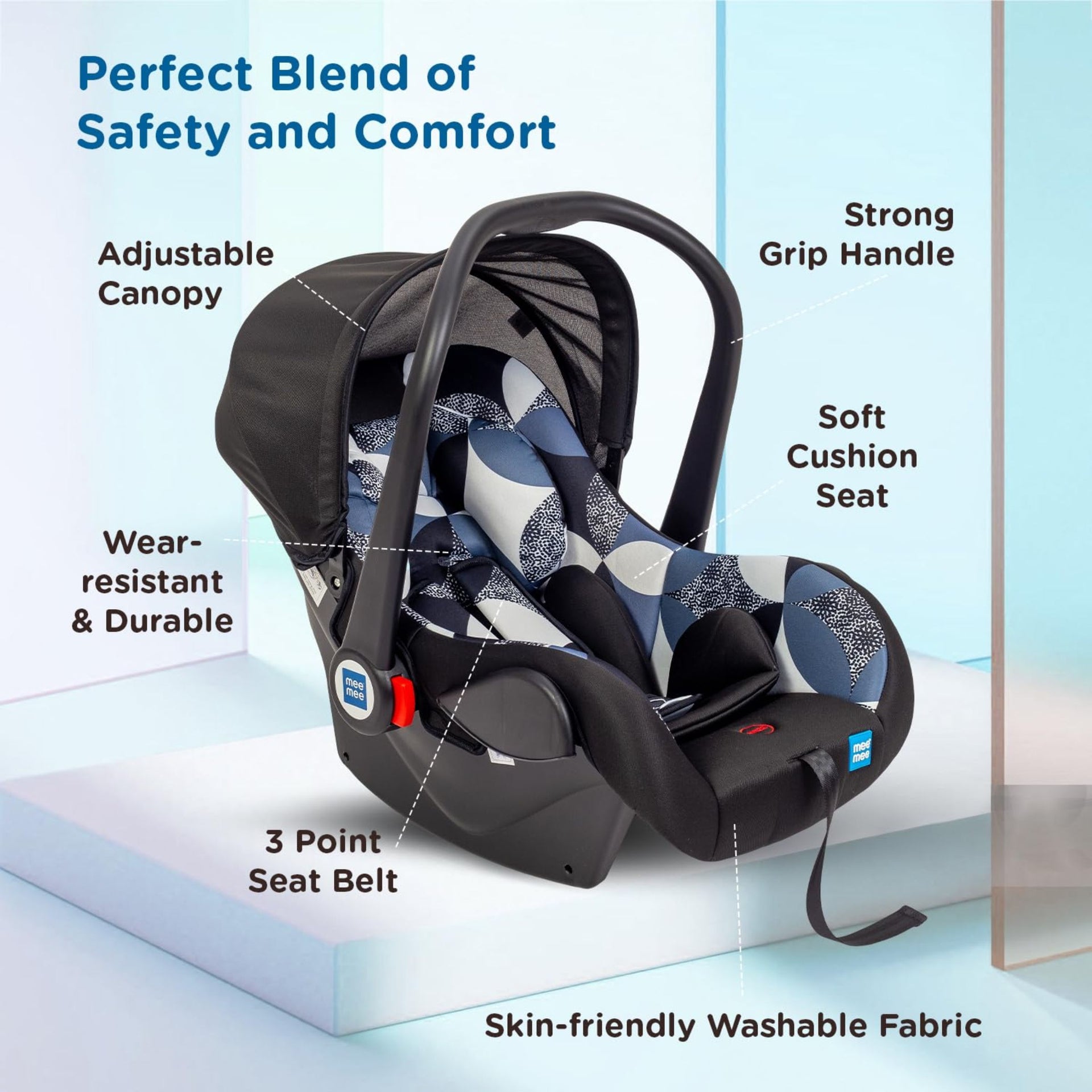 Mee Mee Baby Carry Cot, 4 in 1 Multi Purpose, Infant Car Seat, Rocker for Infant Babies of 0 to 15 Months & Weight Capacity Upto 13 Kgs (Black)