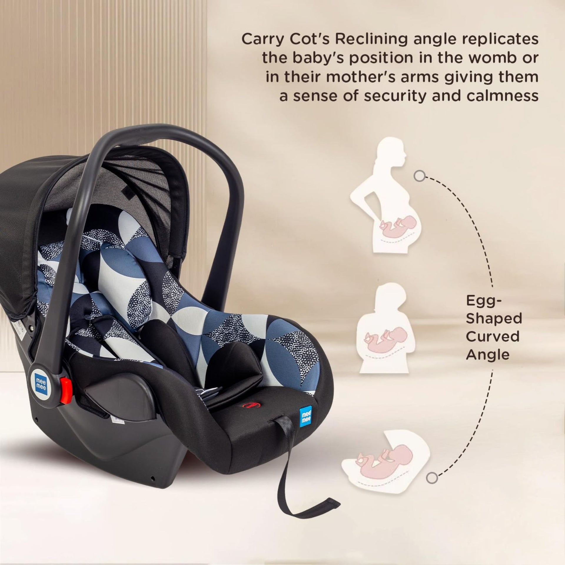 Mee Mee Baby Carry Cot, 4 in 1 Multi Purpose, Infant Car Seat, Rocker for Infant Babies of 0 to 15 Months & Weight Capacity Upto 13 Kgs (Black)