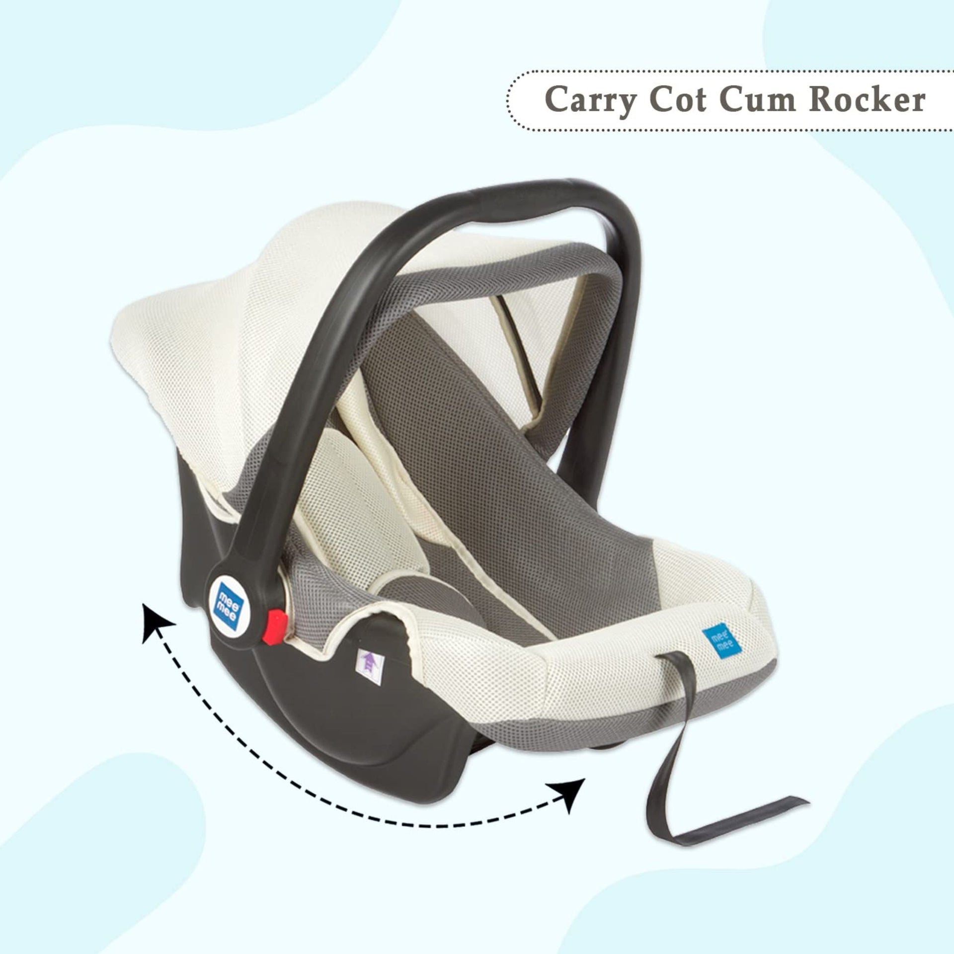 Mee Mee Baby Car Seat Cum Carry Cot with Thick Cushioned Seat (Light Gray)