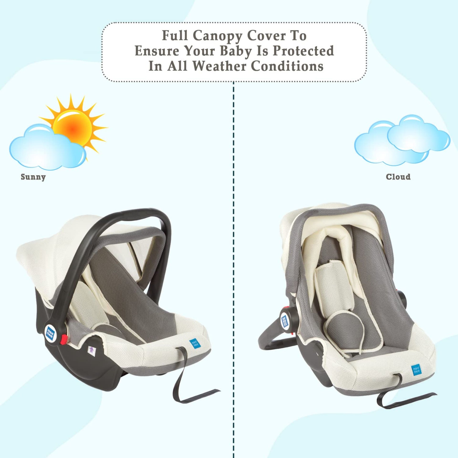 Mee Mee Baby Car Seat Cum Carry Cot with Thick Cushioned Seat (Light Gray)