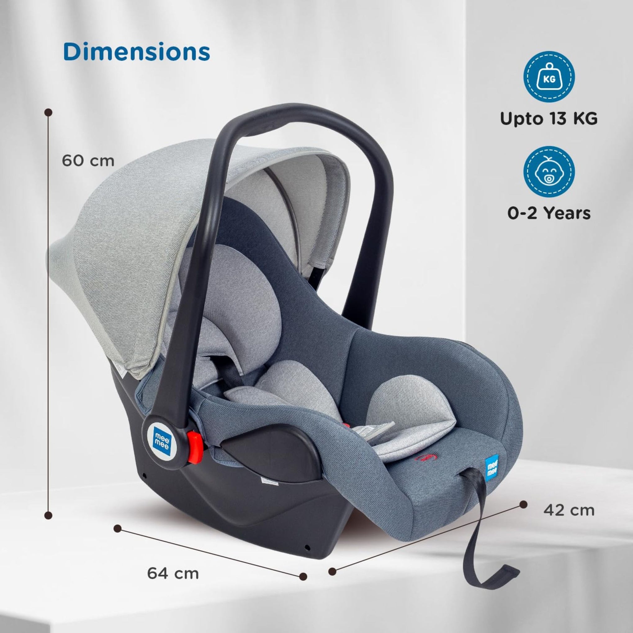 Mee Mee Baby Carry Cot, 4 in 1 Multi Purpose, Infant Car Seat, Rocker for Infant Babies of 0 to 15 Months & Weight Capacity Upto 13 Kgs (Grey)